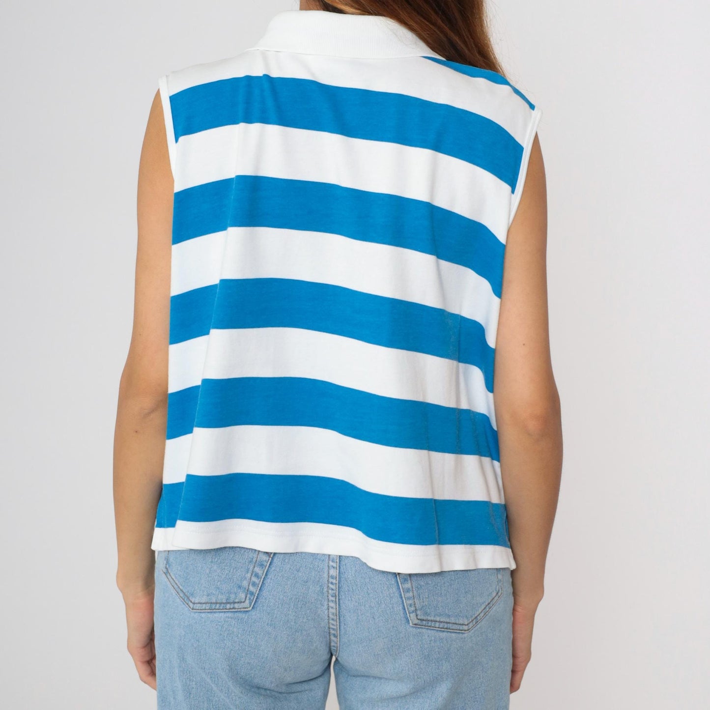 Disney Eeyore Polo Tank Top Blue Striped Embroidered Cotton Extra Large