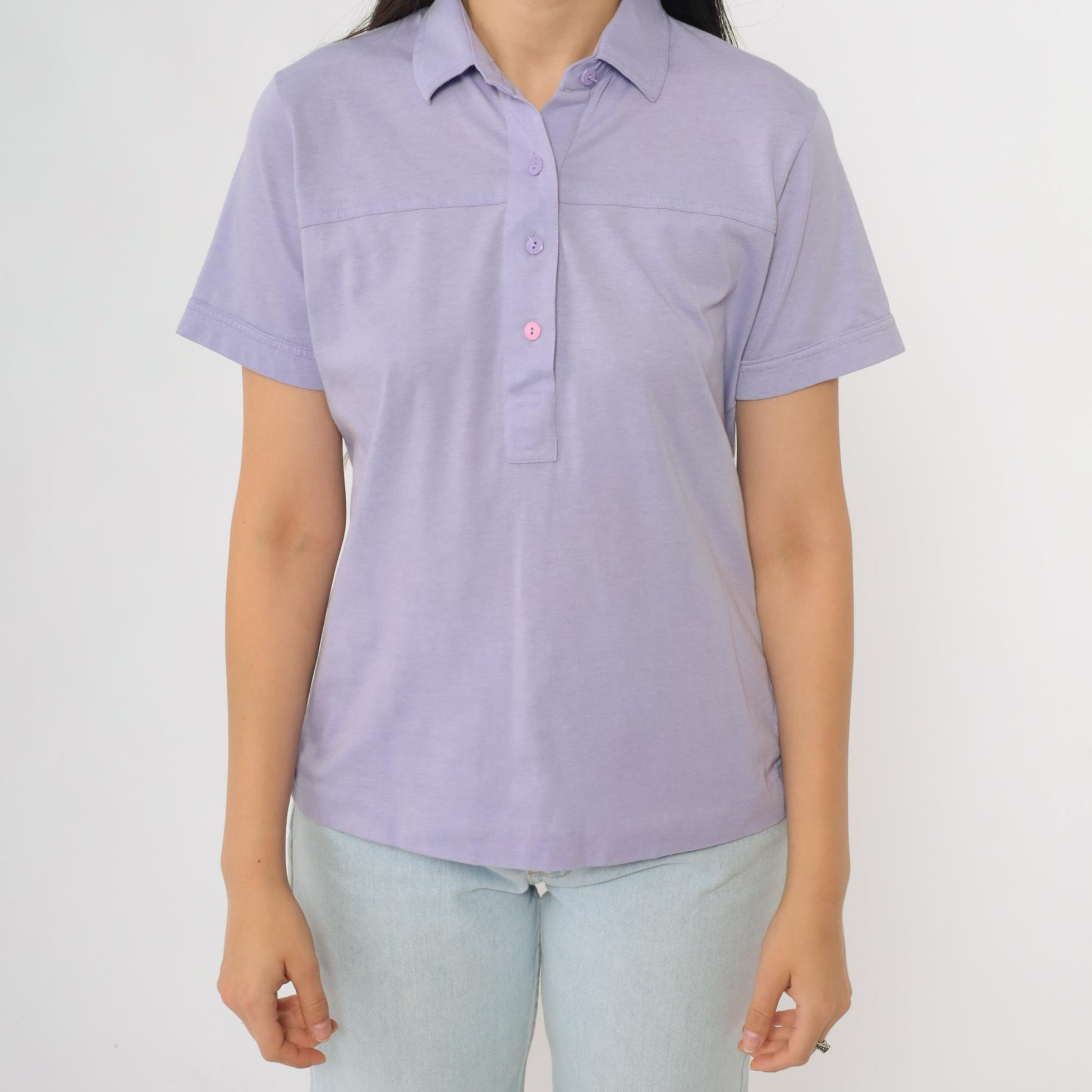 80s Lavender Polo Shirt Leon Levin Button Up Short Sleeve Medium