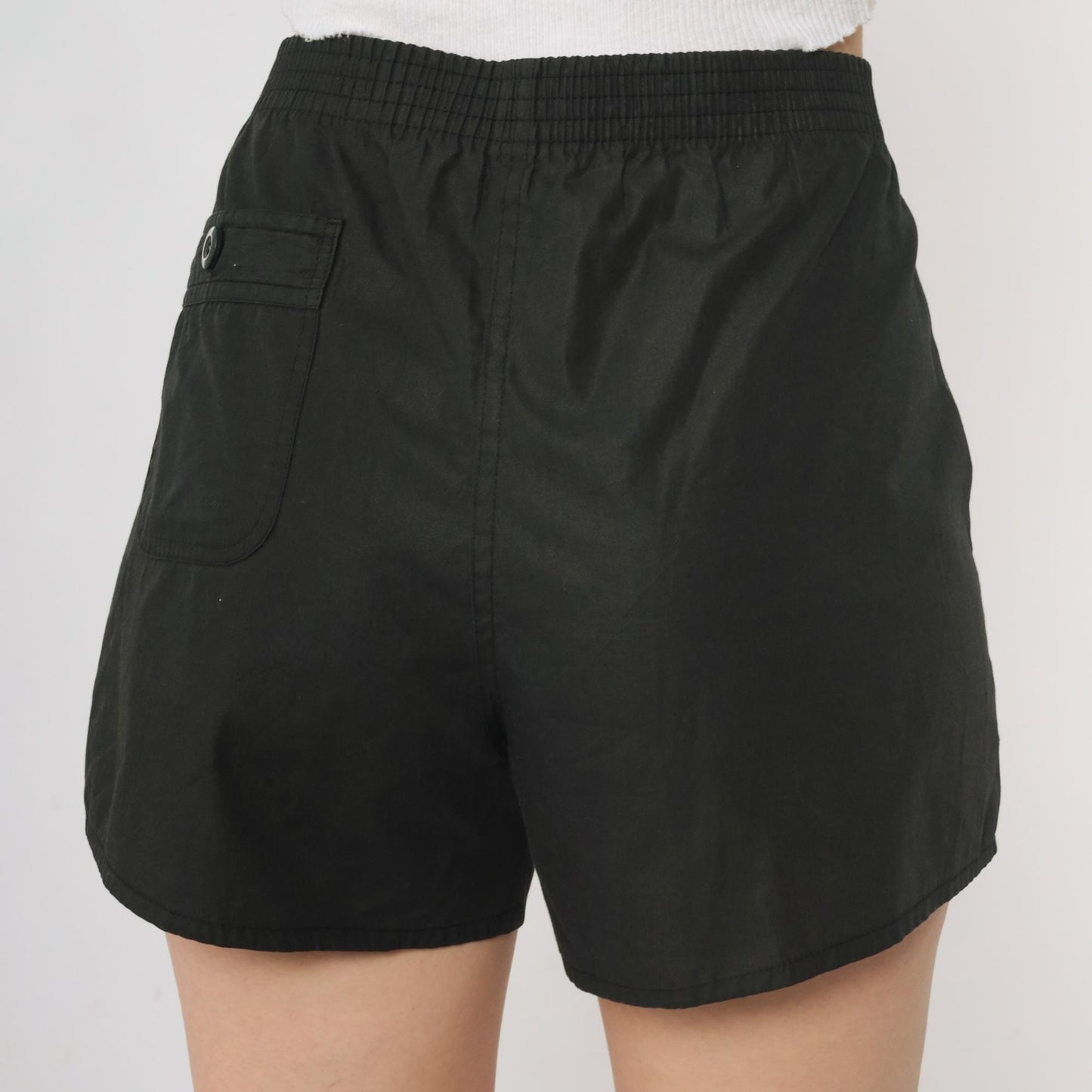 80s Weeds Black Shorts High Waist Elastic Back Pockets Medium 34