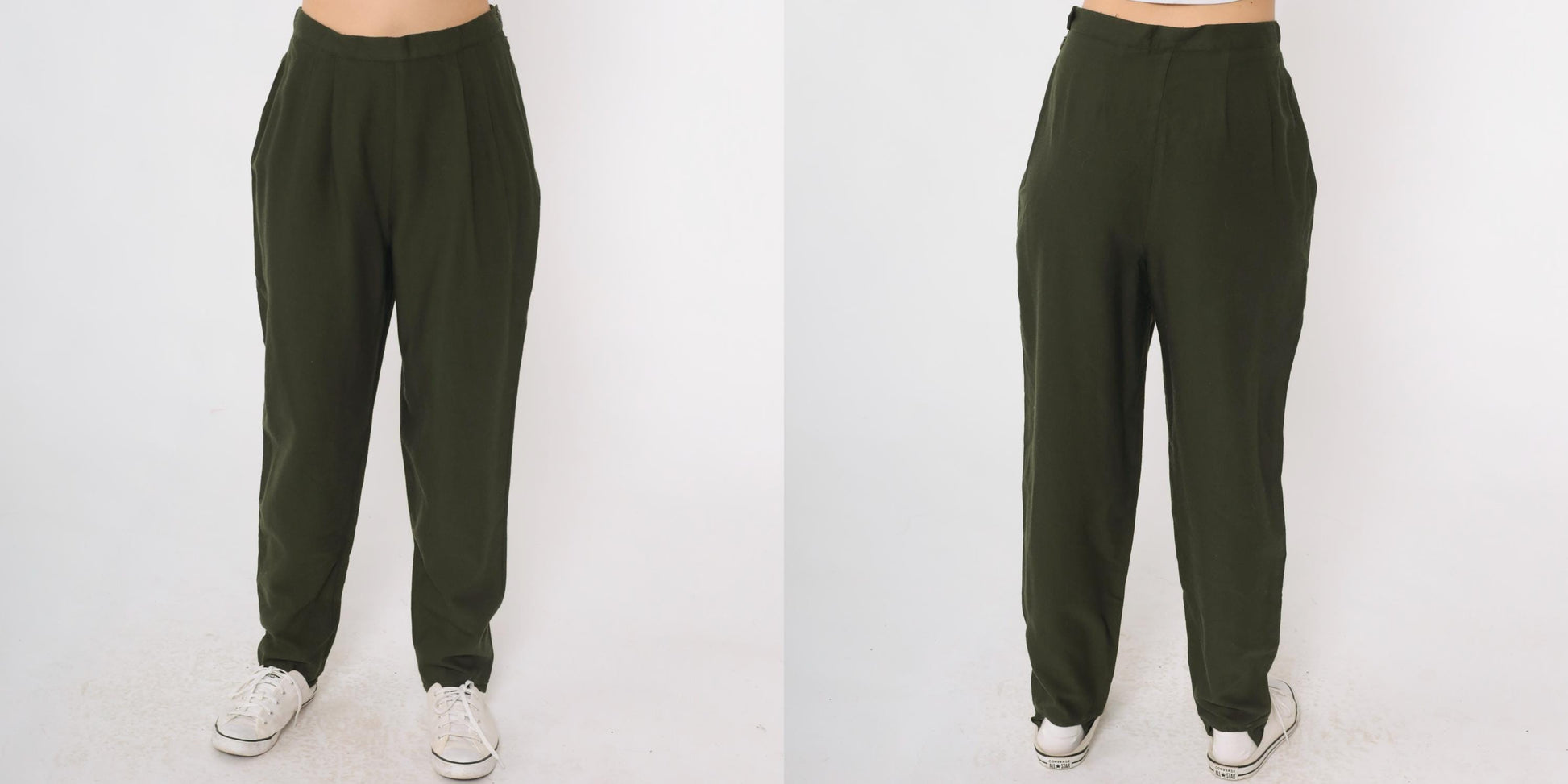 Y2K Lands End Wool Stirrup Trousers Olive Green Pleated High Waist Small 6