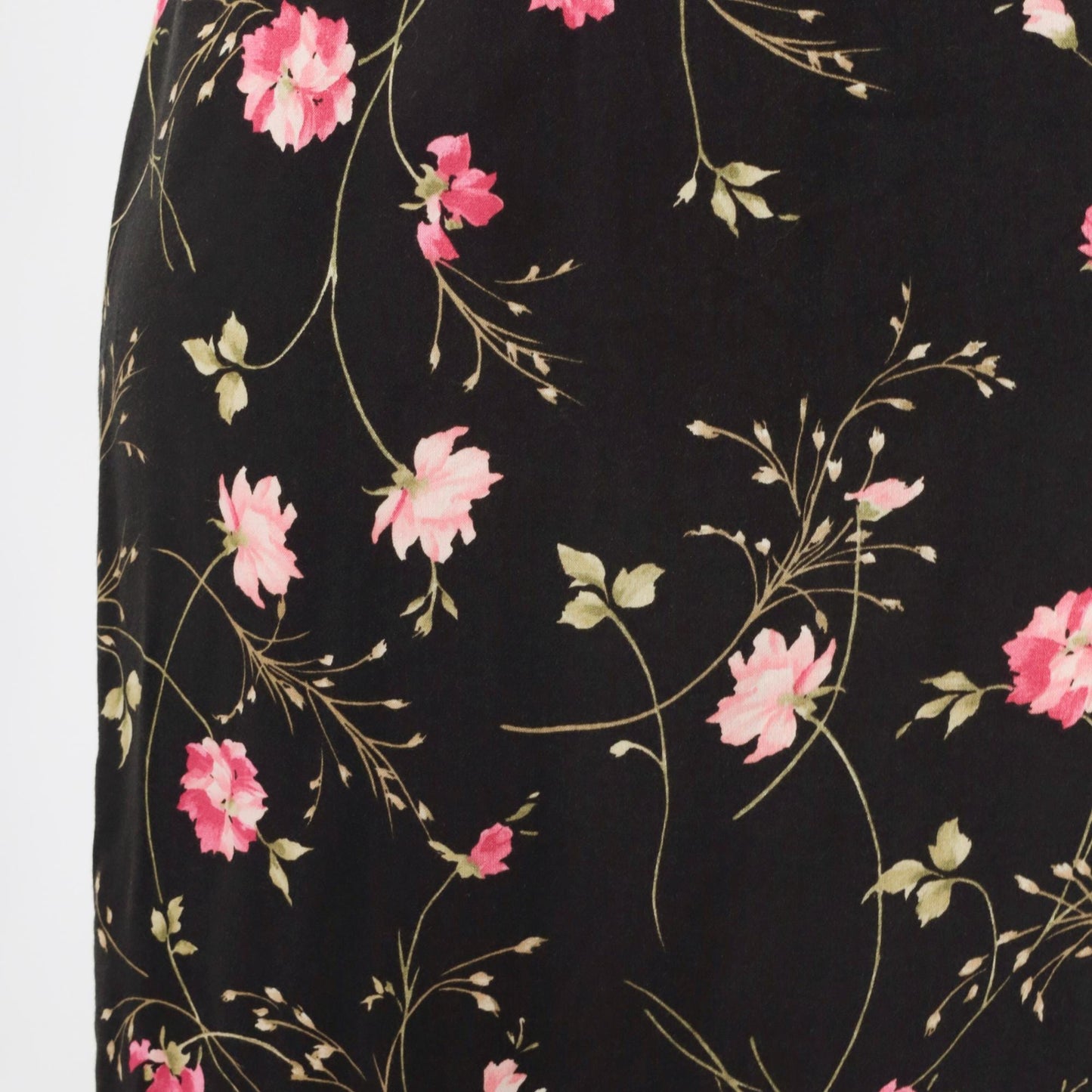 90s Black Floral Rayon Skirt High Waist Ankle Length Extra Large XL