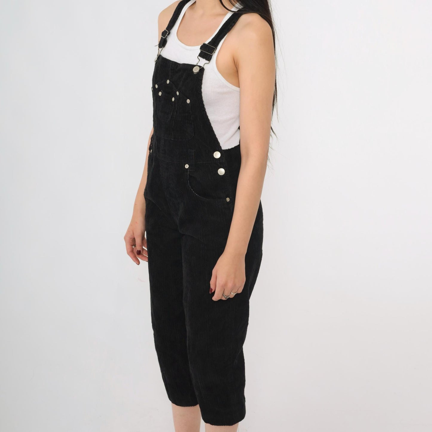 90s Arizona Jean Company Black Corduroy Overalls Cropped Straight Leg Extra Small