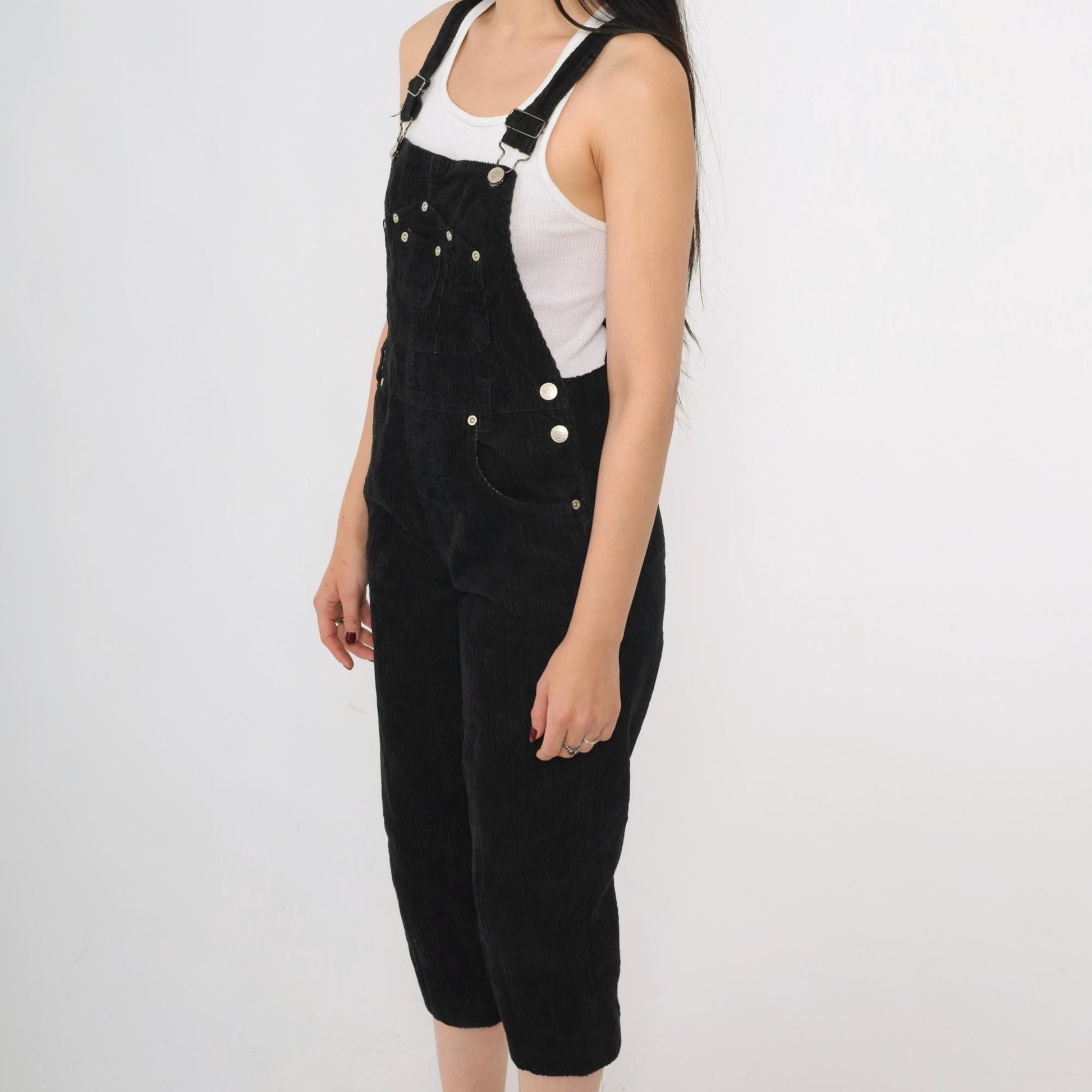 90s Arizona Jean Company Black Corduroy Overalls Cropped Straight Leg Extra Small