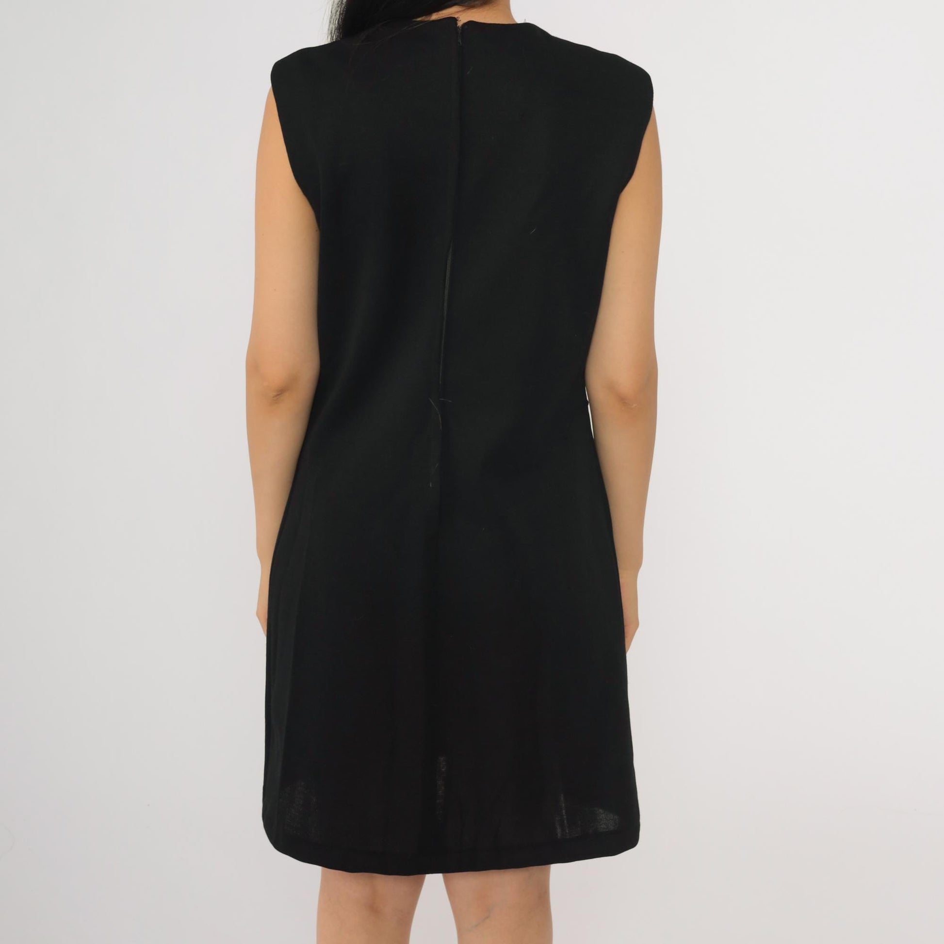 70s Bleeker Street Black Wool Blend Sleeveless Shift Mini Dress Small