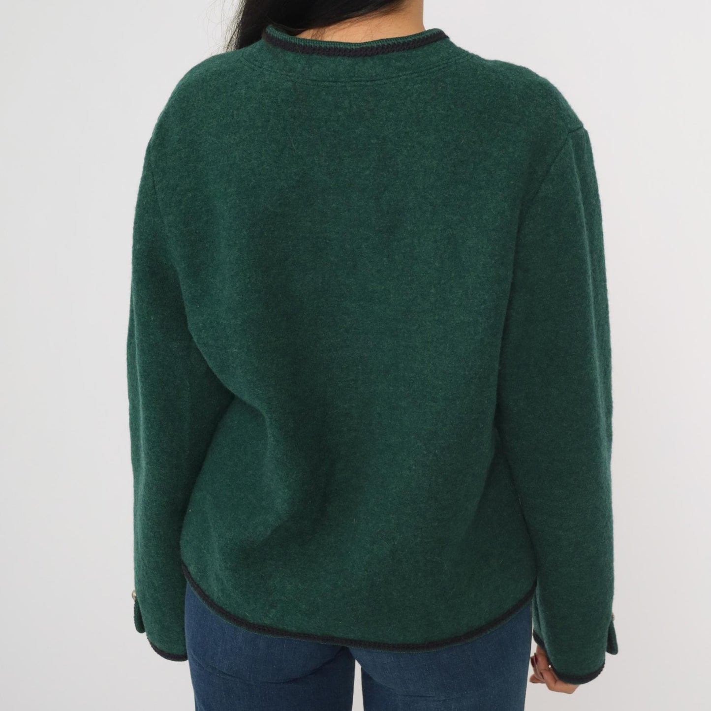 80s Lands' End Austrian Wool Jacket Double Breasted Green Tyrolean Blazer Large 12