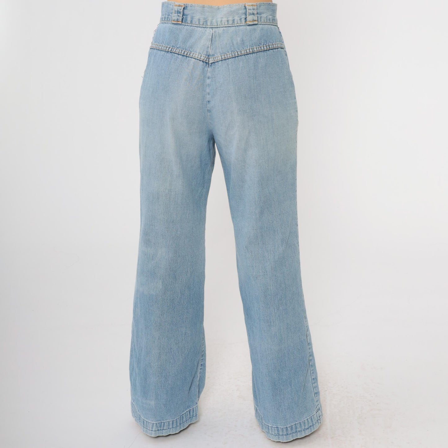70s Wide Leg Jeans Faded Blue Denim High Waist Bell Bottom Small