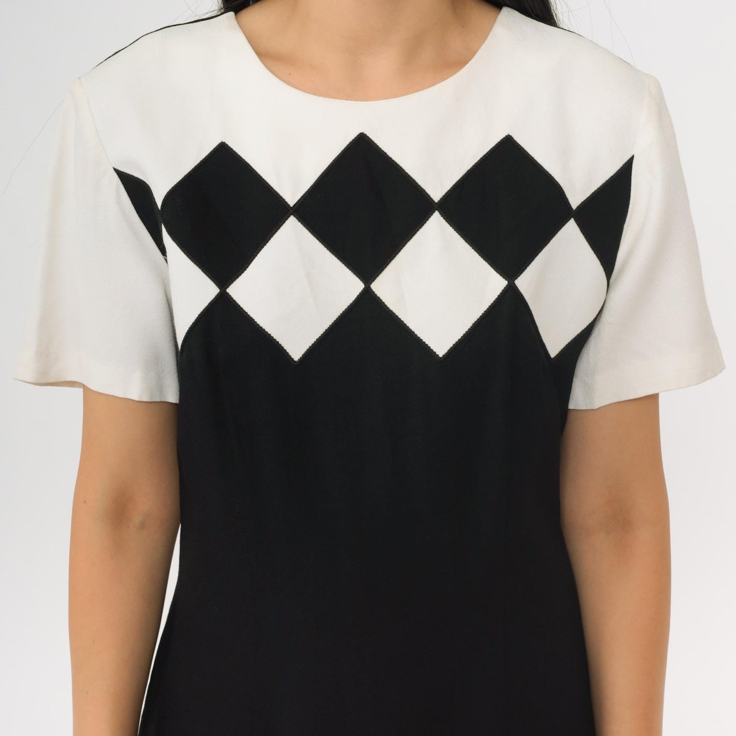 90s Black White Checkered Color Block Shift Minidress Small 4