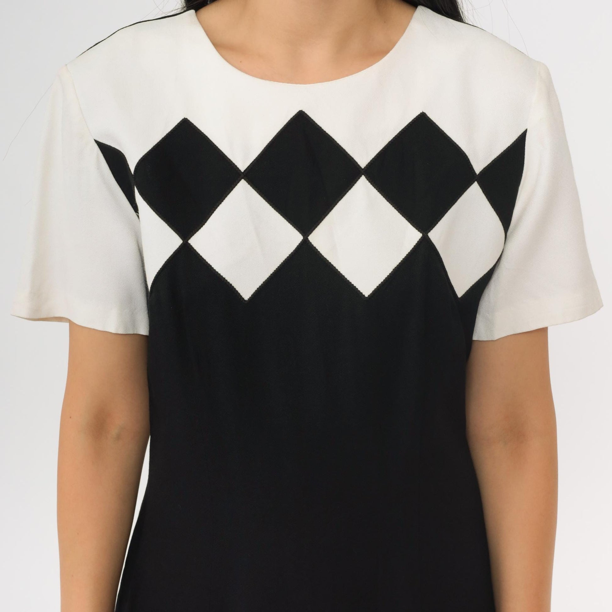 90s Black White Checkered Color Block Shift Minidress Small 4