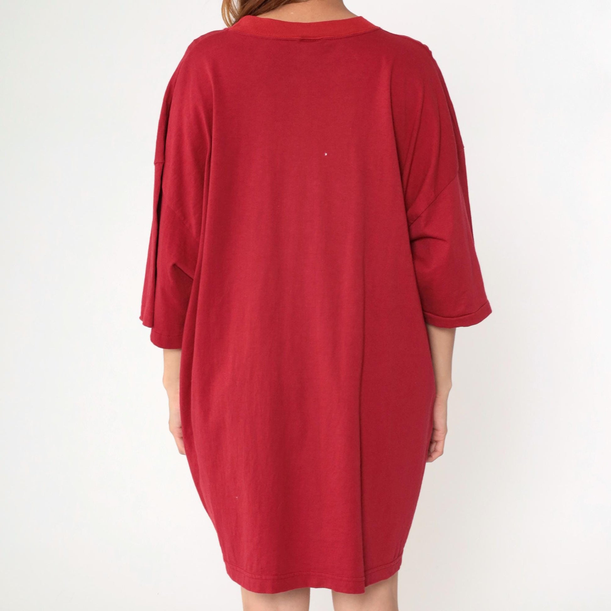 90s Red Tractor Farm Graphic T-Shirt Dress Cotton Crewneck Plus Size XXL
