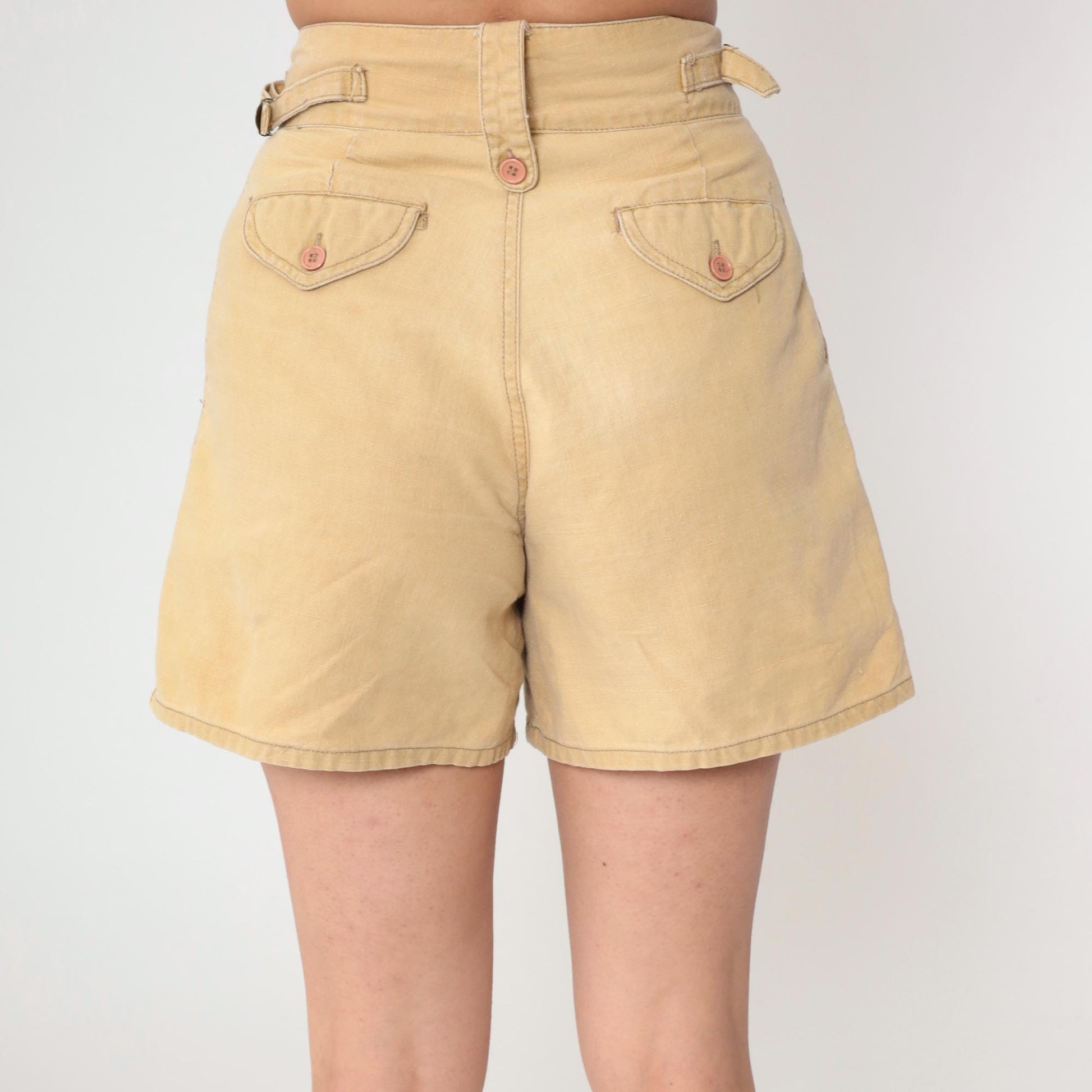 80s Palmettos Tan Pleated High-Waist Shorts Ramie Cotton Petite Small