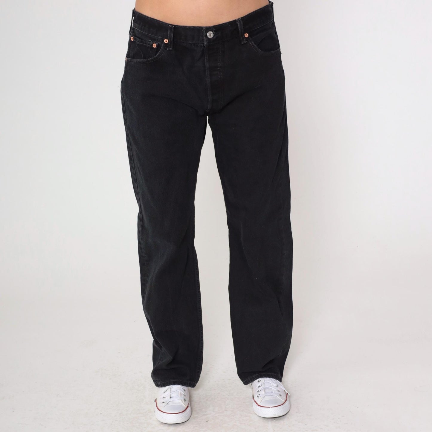 00s Levi's 501 Black Denim Jeans Straight Leg Mid Rise W36 L32