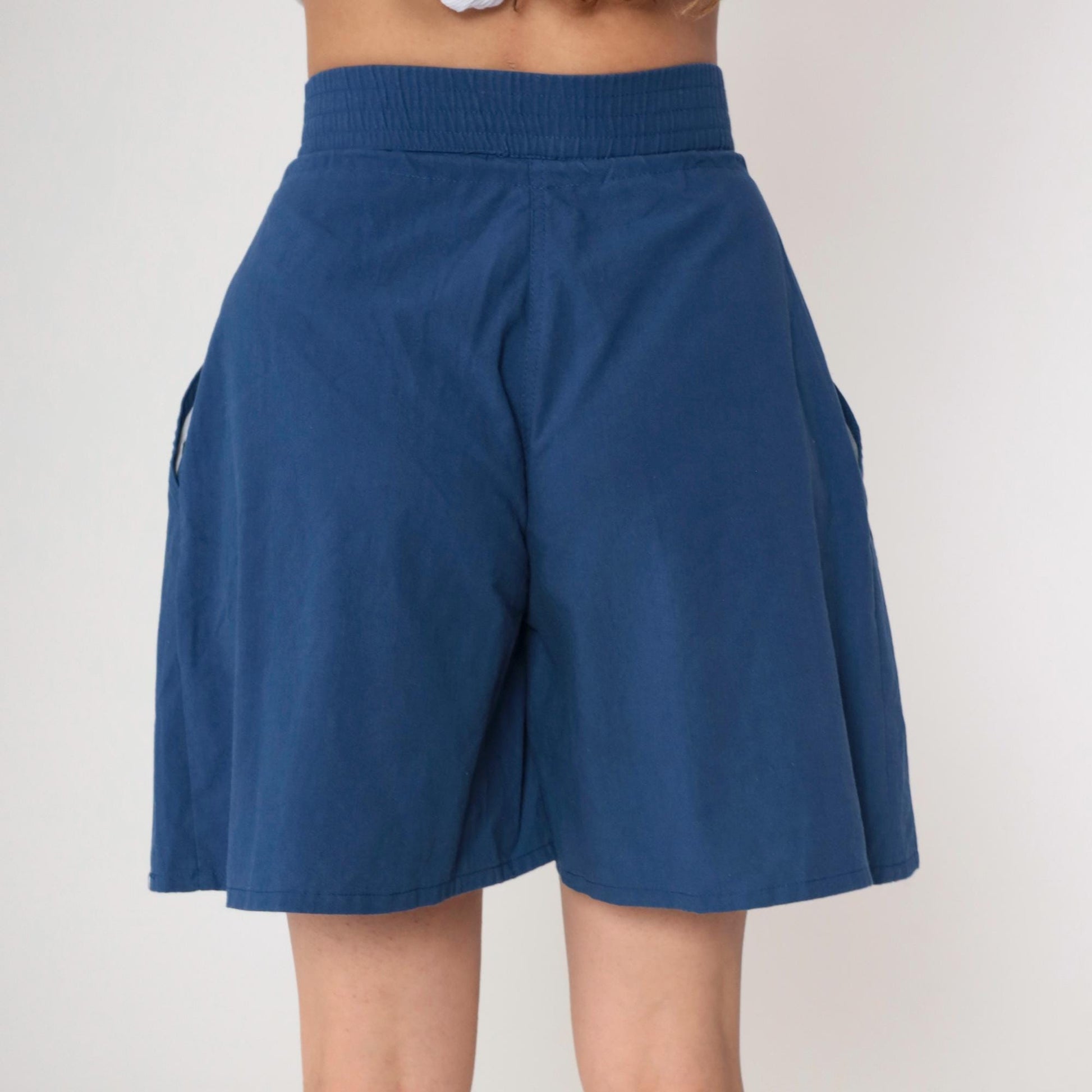 80s Gitano Navy Pleated Shorts High Waist Drawstring Small
