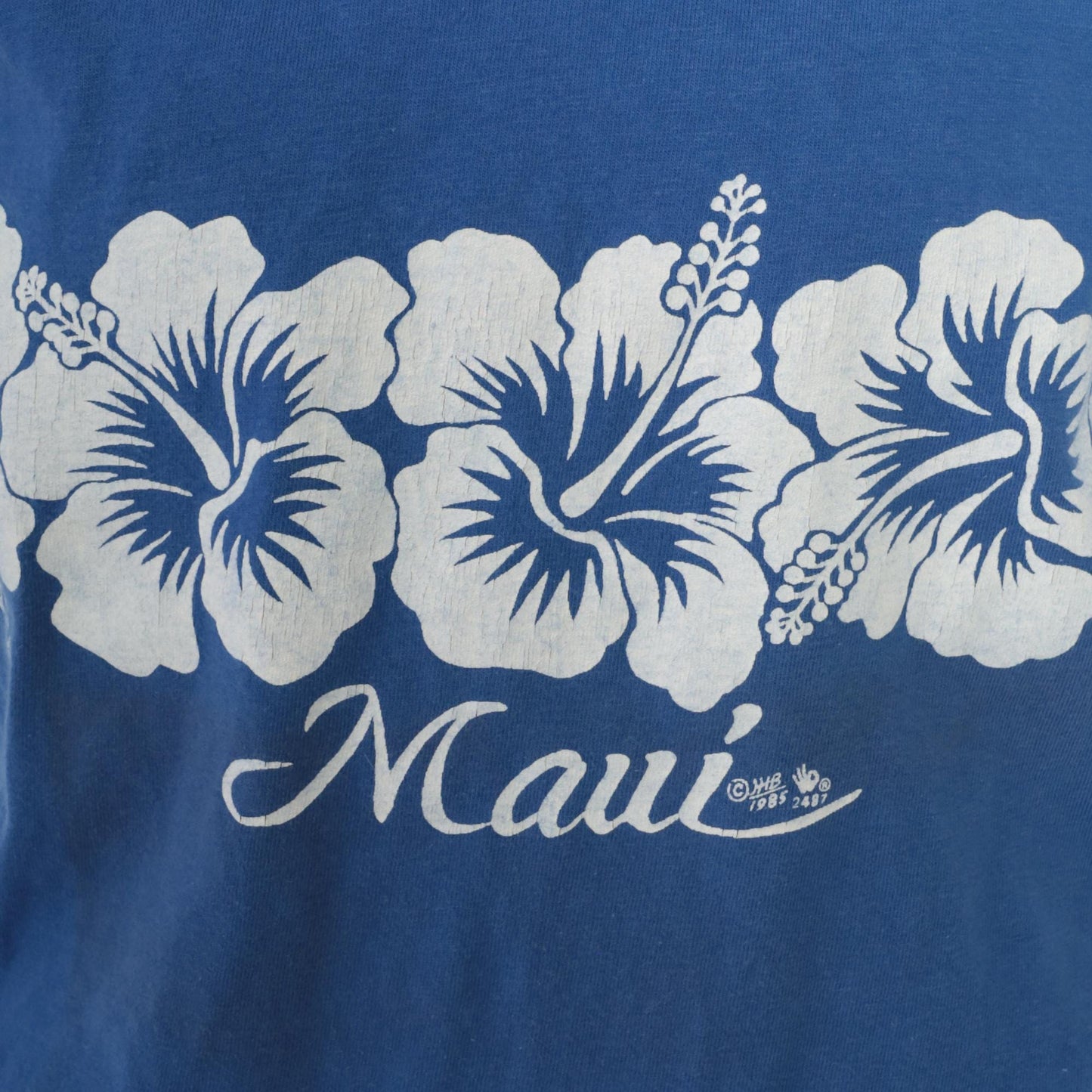 90s Maui Hawaii Hibiscus Graphic T-Shirt Blue Hanes Beefy-T Small