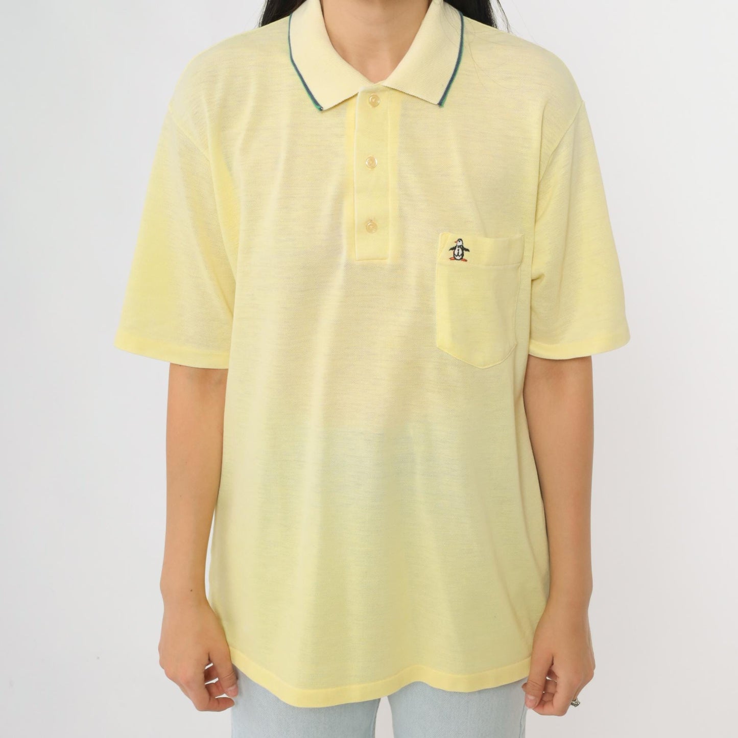 80s Grand Slam Munsingwear Polo Shirt Yellow Half-Button Collared Large L