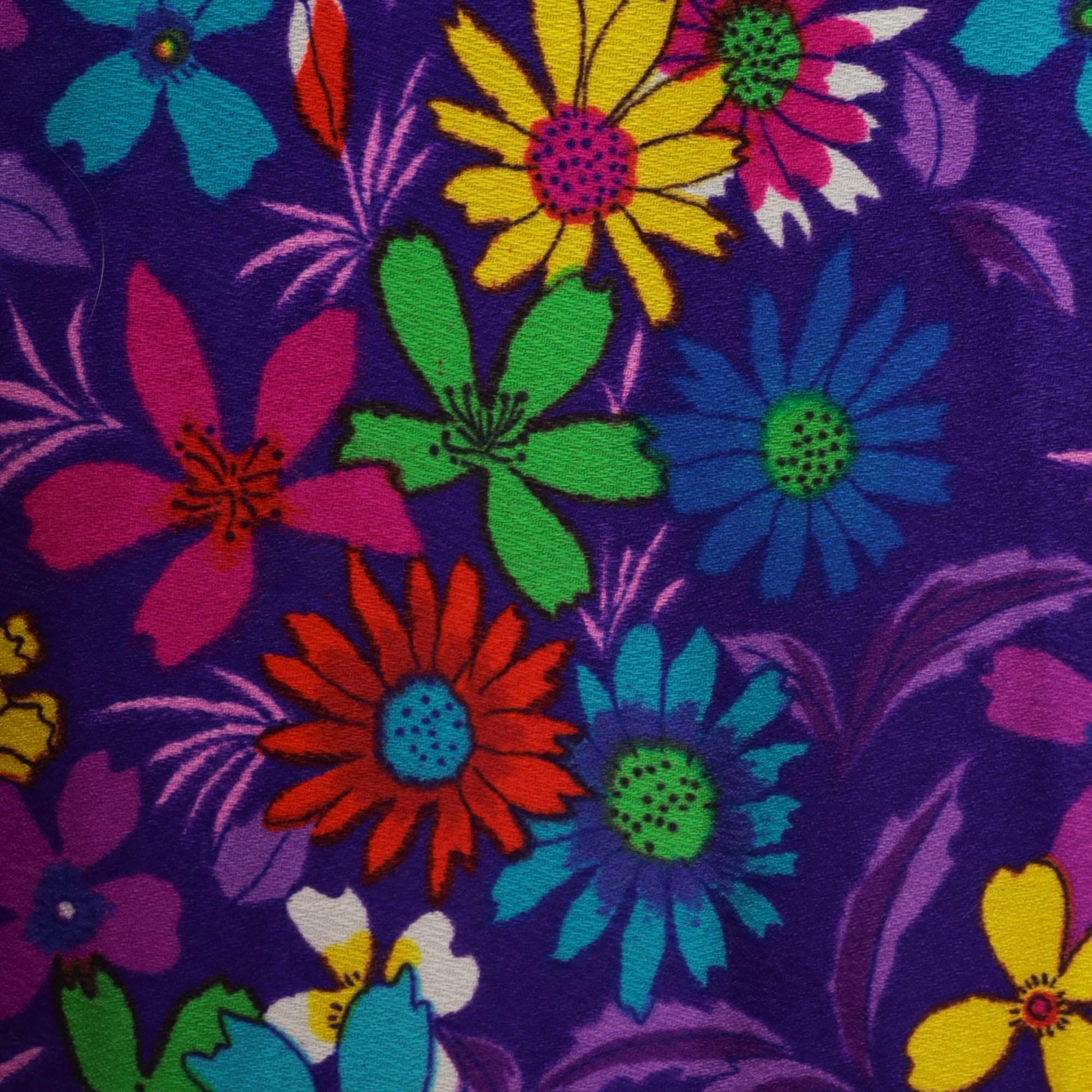 70s Rainbow Floral Maxi Skirt Purple High Slit Smocked Waist Small