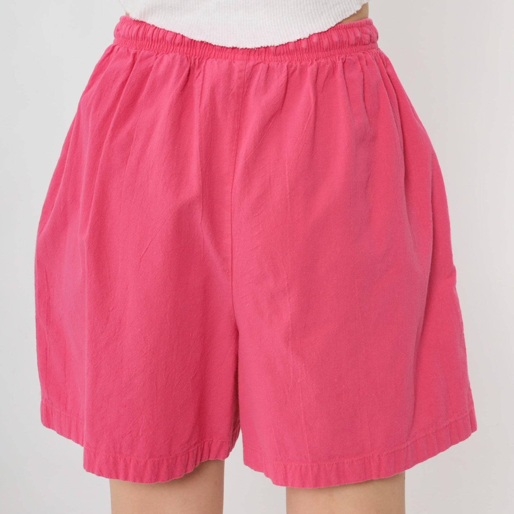 90s Bright Pink Elastic Waist Shorts Cotton High Rise Medium Large
