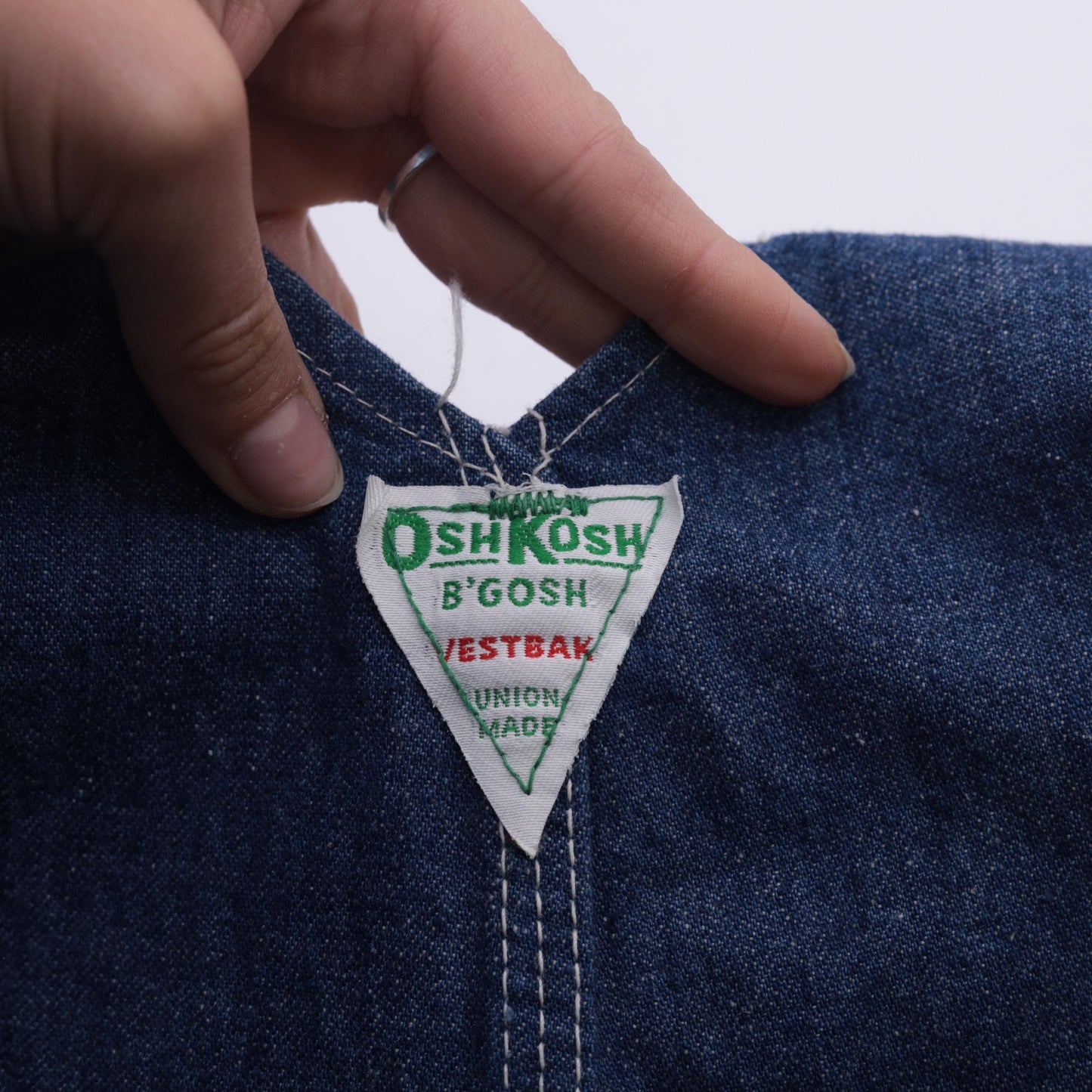 70s OshKosh B'gosh Denim Bib Overalls Patchwork Blue Carpenter Medium Large