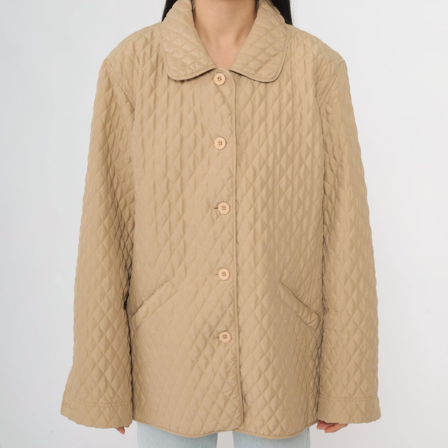 Y2K Tan Quilted Jacket Button Up 00s Liner Coat Women's Extra Large XXL