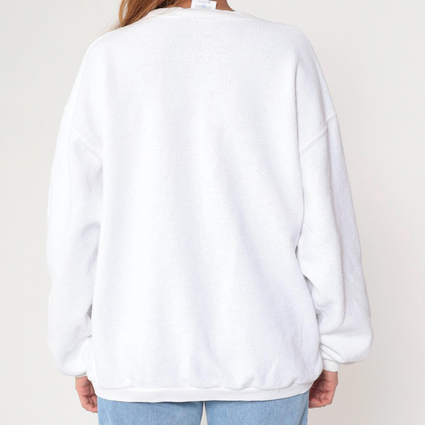 90s White Attitude Embroidered Sweatshirt Crewneck Pullover Large L