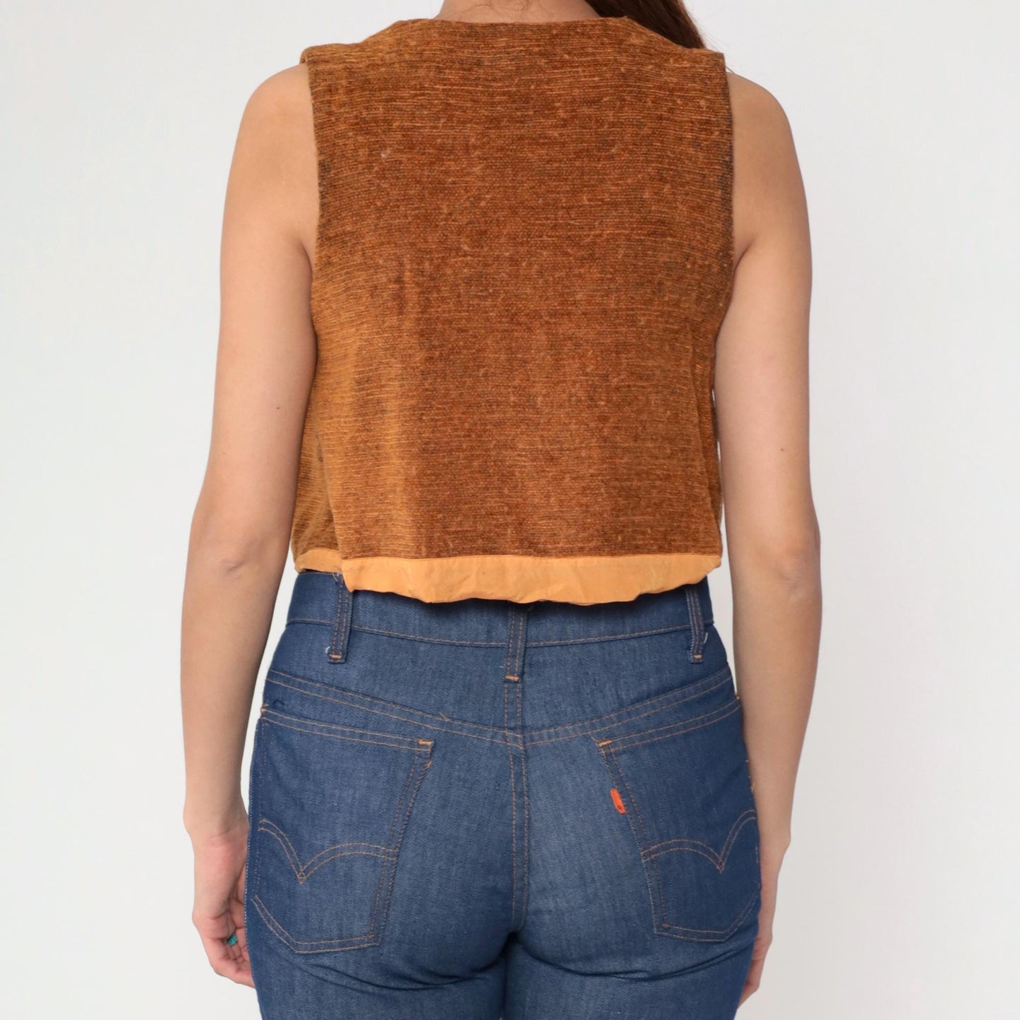 90s Burnt Orange Frog Closure Cropped Vest Woven Chinese Knot Medium