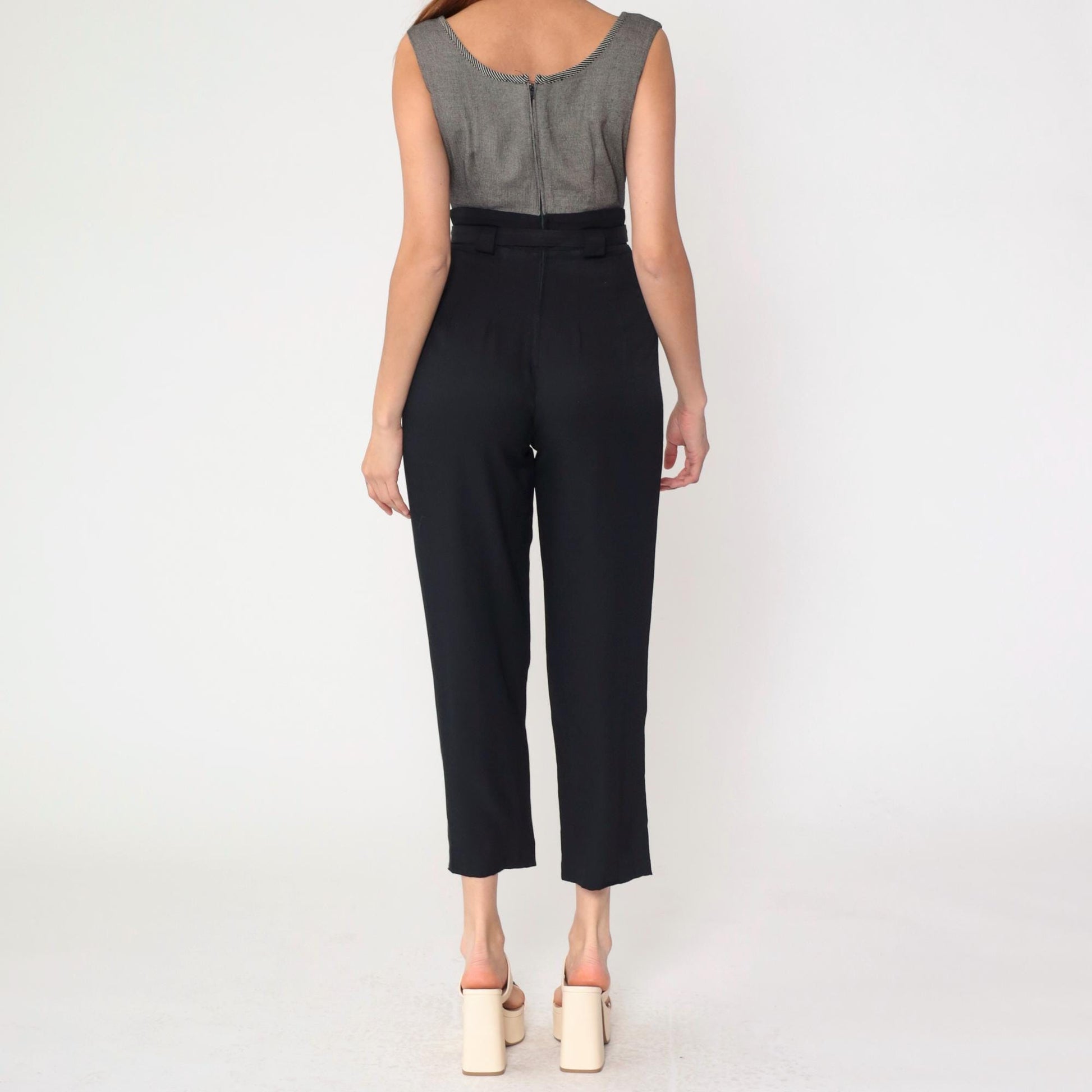90s Black Jumpsuit Scoop Neck Sleeveless High Waist Straight Leg Small