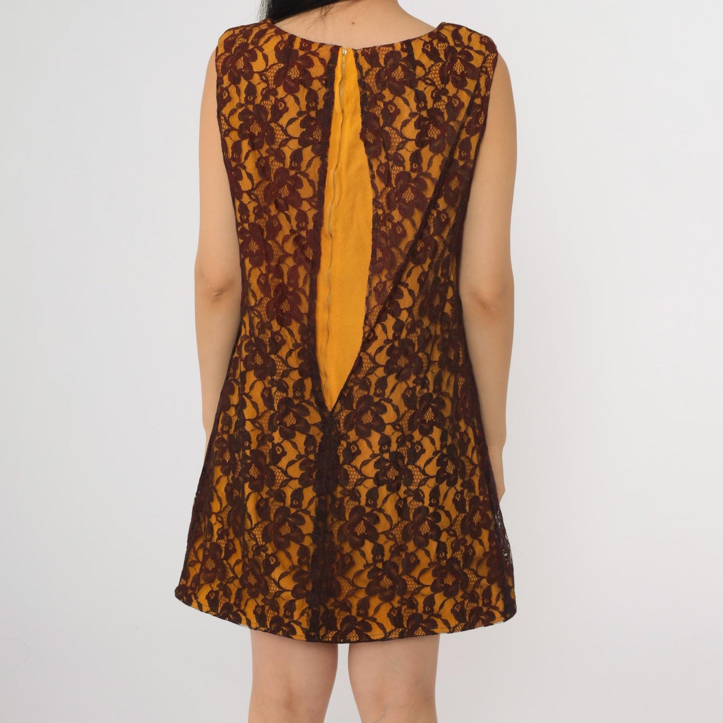 60s Orange Lace Cocktail Dress Shift Sleeveless Mini Small S
