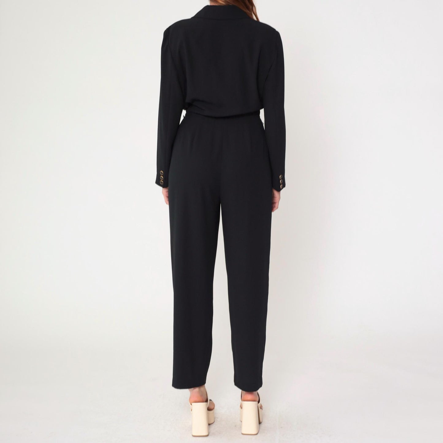 90s Liz Claiborne Black Double Breasted Jumpsuit Long Sleeve Small