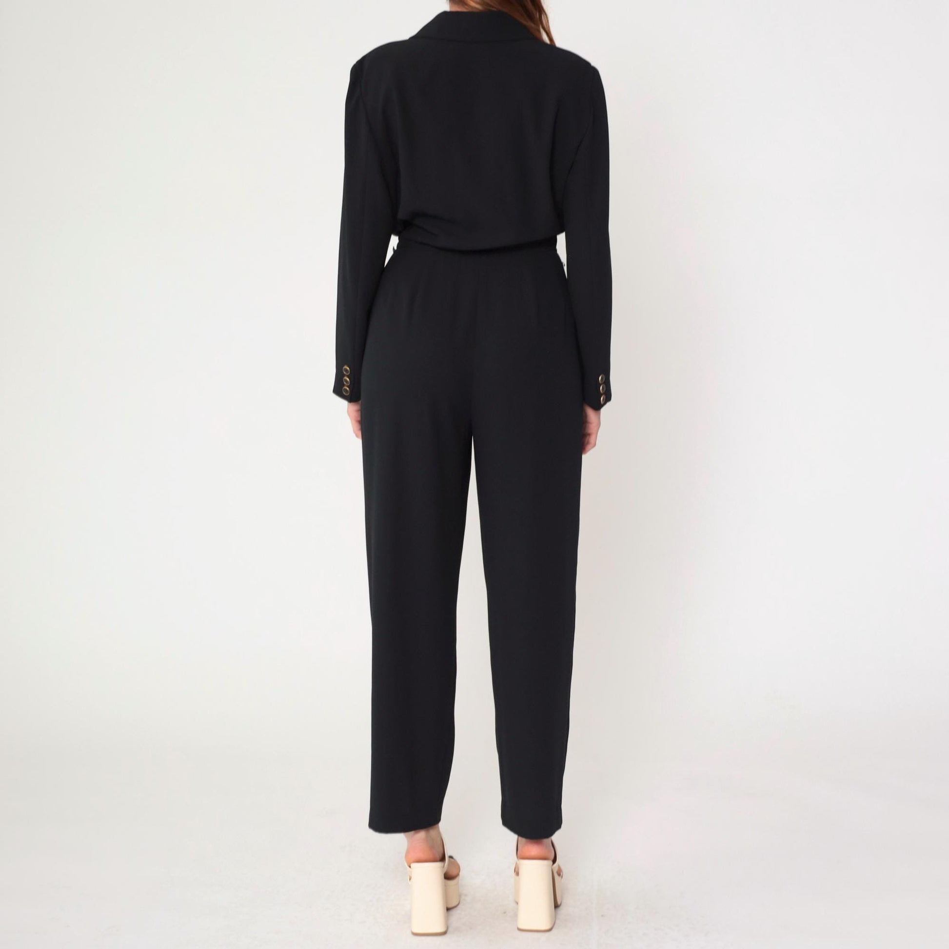 90s Liz Claiborne Black Double Breasted Jumpsuit Long Sleeve Small