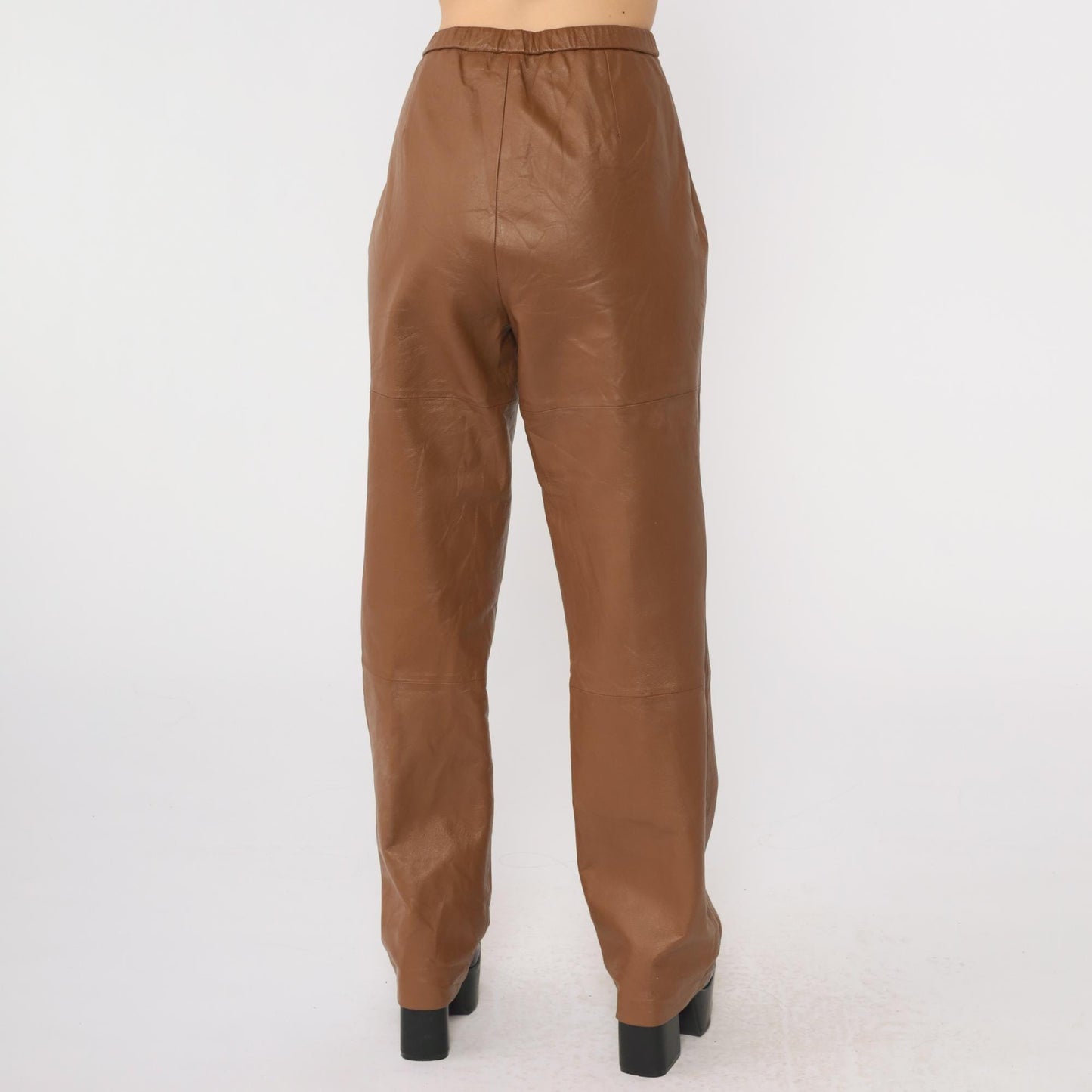 90s Terry Lewis Brown Leather Pants High Waist Straight Leg Medium
