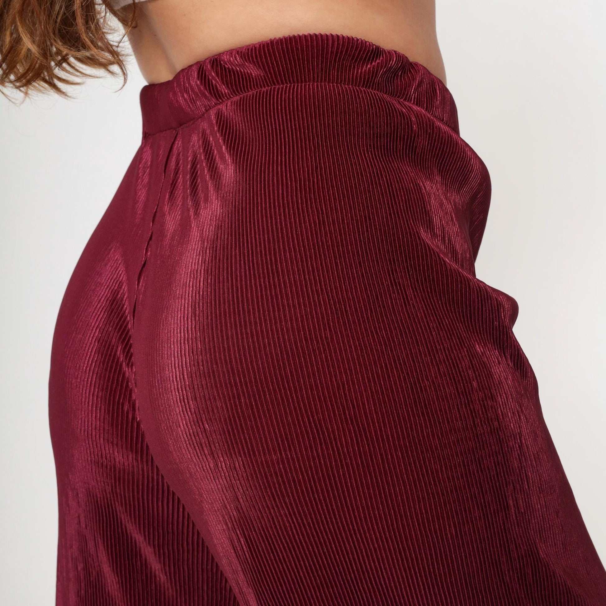 90s Burgundy Wide Leg High Waist Pants Ribbed Texture Medium M