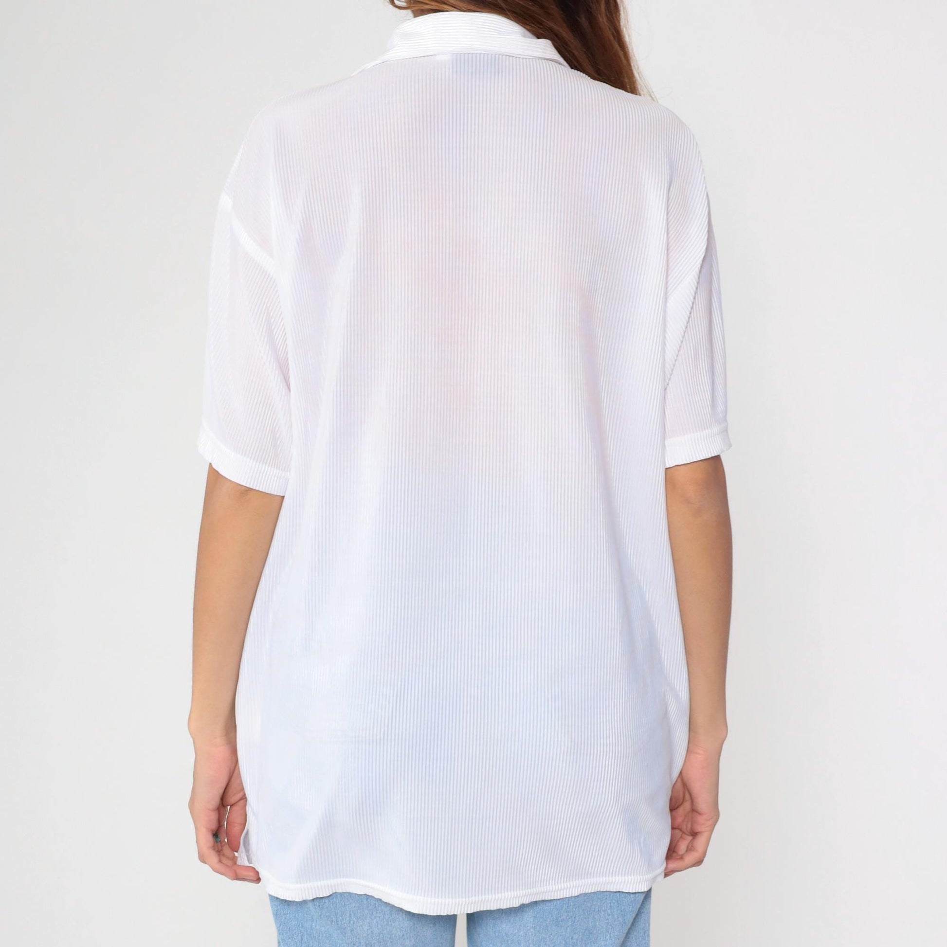 90s Positano White Ribbed Button Up Shirt Short Sleeve Collared Extra Large XL