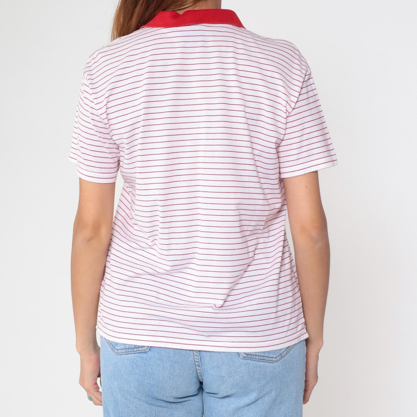 Y2K Ralph Lauren Golf Striped Polo Red White Quarter-Button Short Sleeve Medium