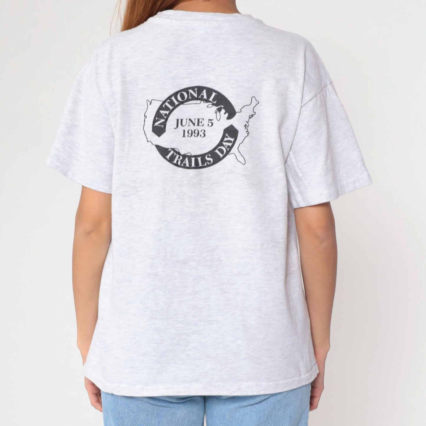 90s Pacific Crest Trail National Trails Day 1993 Graphic T-Shirt Grey Cotton Large L