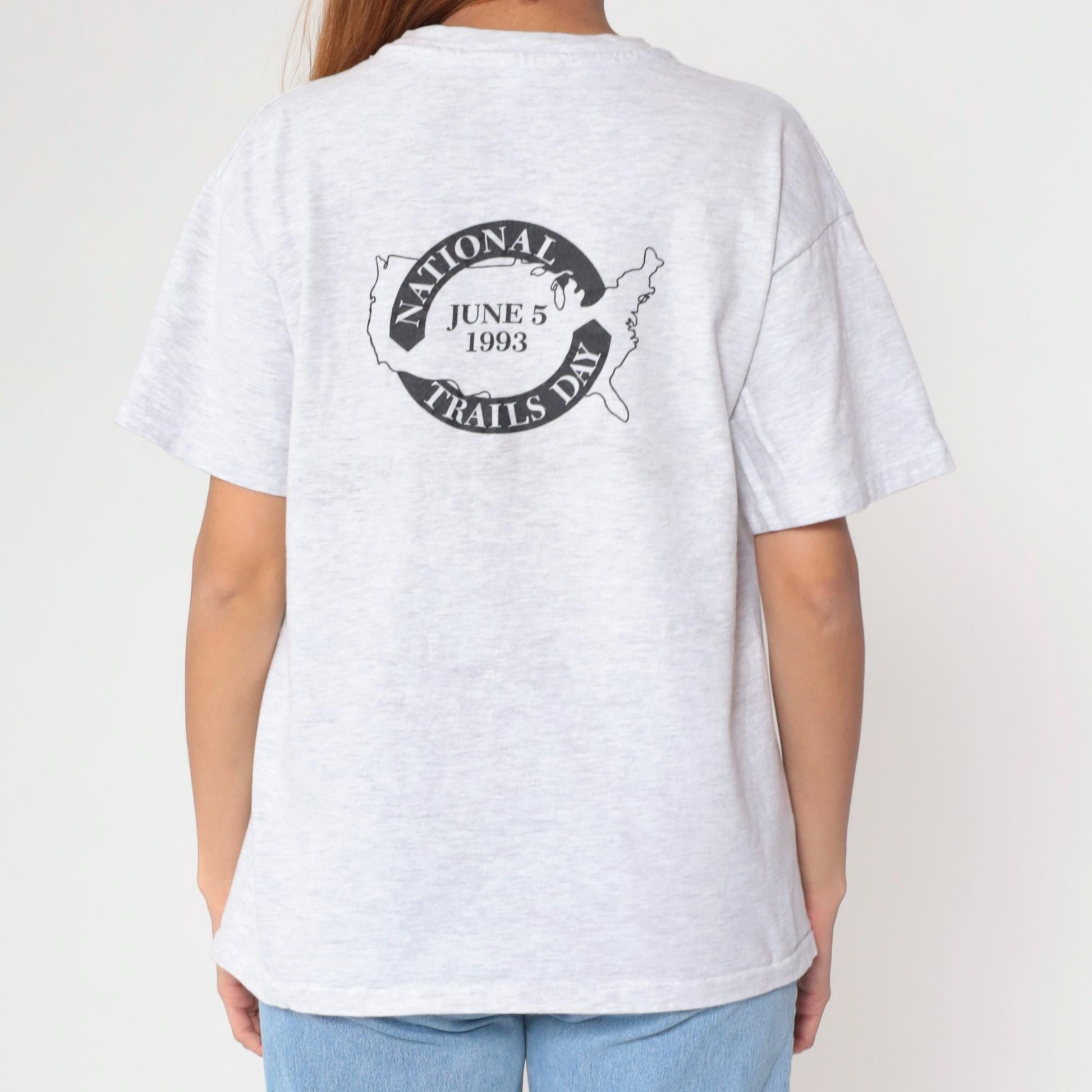 90s Pacific Crest Trail National Trails Day 1993 Graphic T-Shirt Grey Cotton Large L