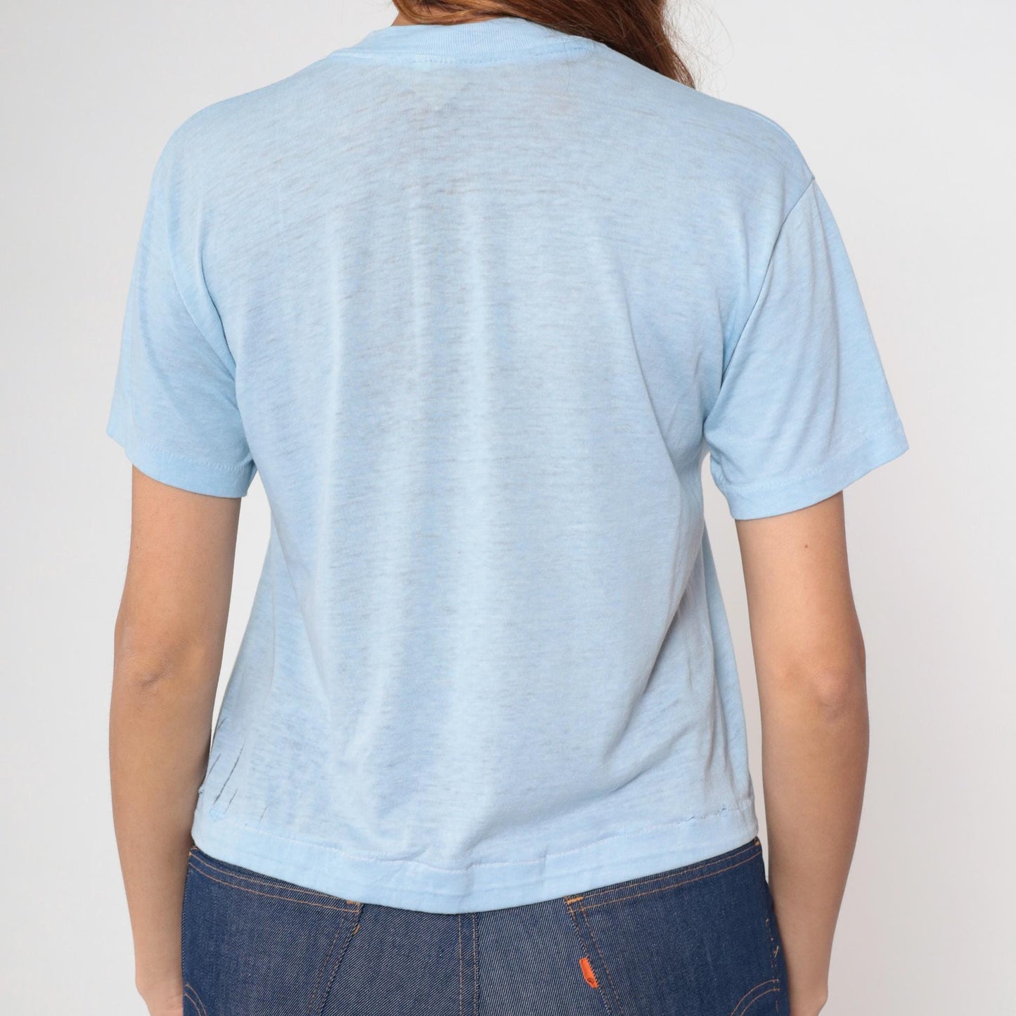 80s Albuquerque Women's A Fast Pitch Softball Graphic Tee Baby Blue Cropped Medium