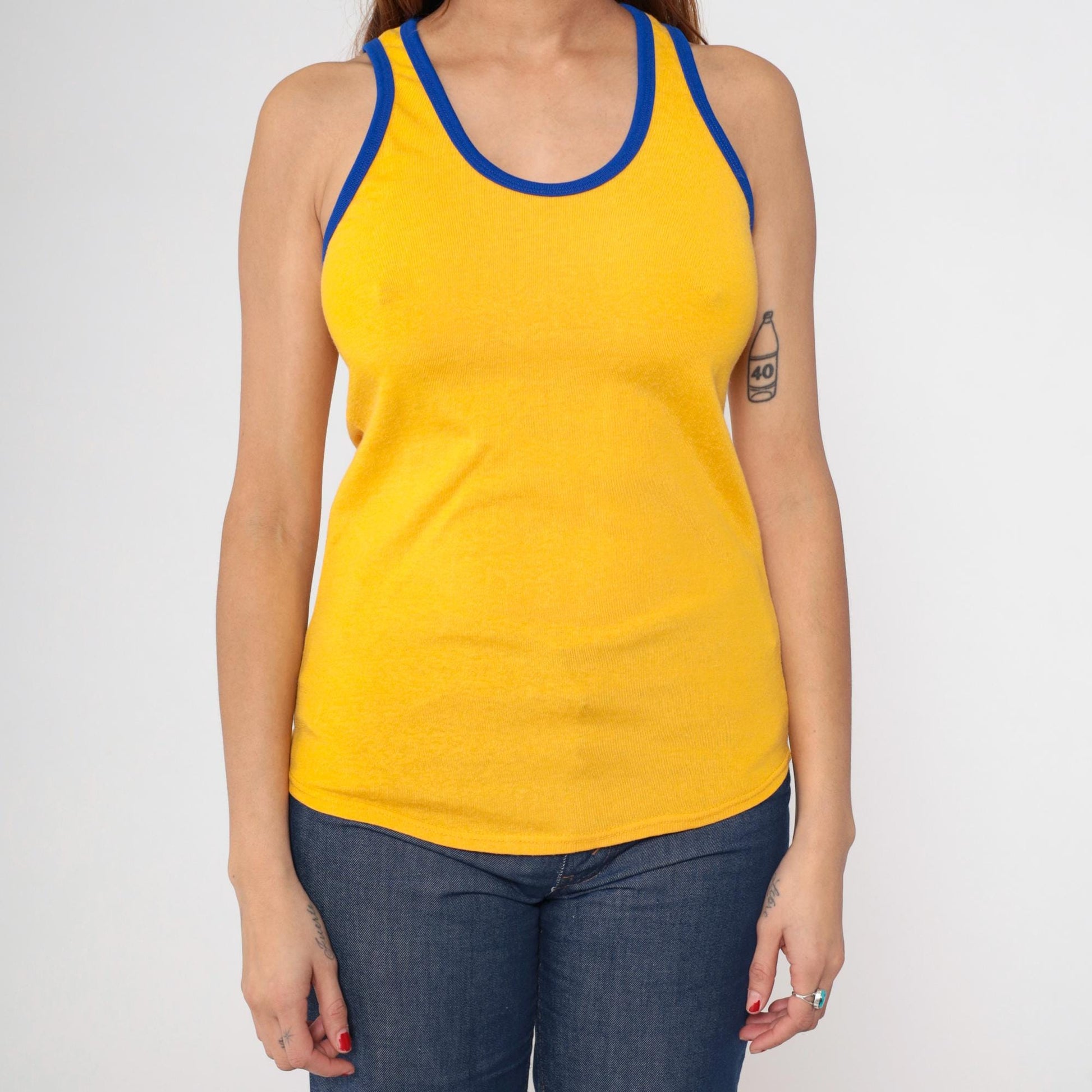 80s Russell Mills Yellow Ringer Tank Top #3 Athletic Small