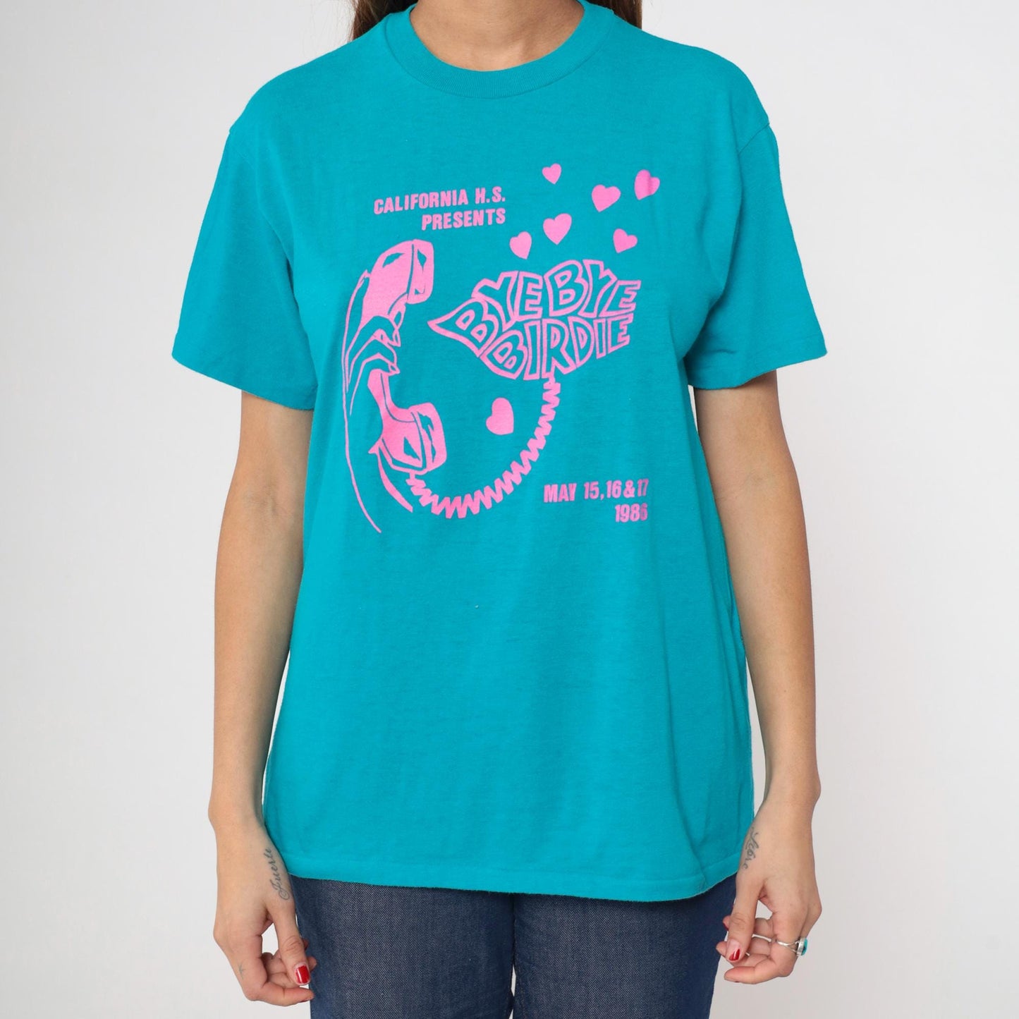 80s Bye Bye Birdie California High School Musical Graphic Tee Turquoise Pink Medium
