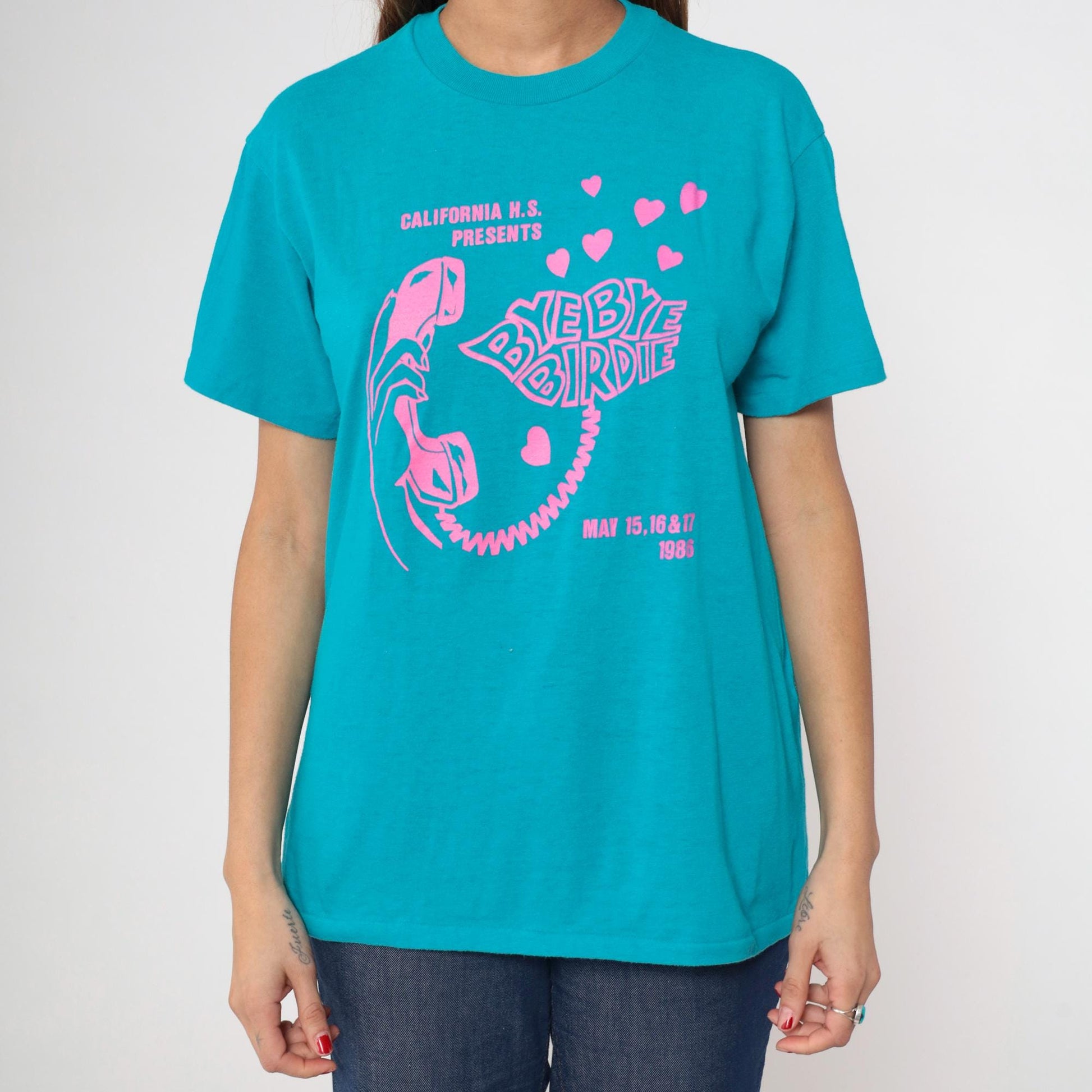 80s Bye Bye Birdie California High School Musical Graphic Tee Turquoise Pink Medium