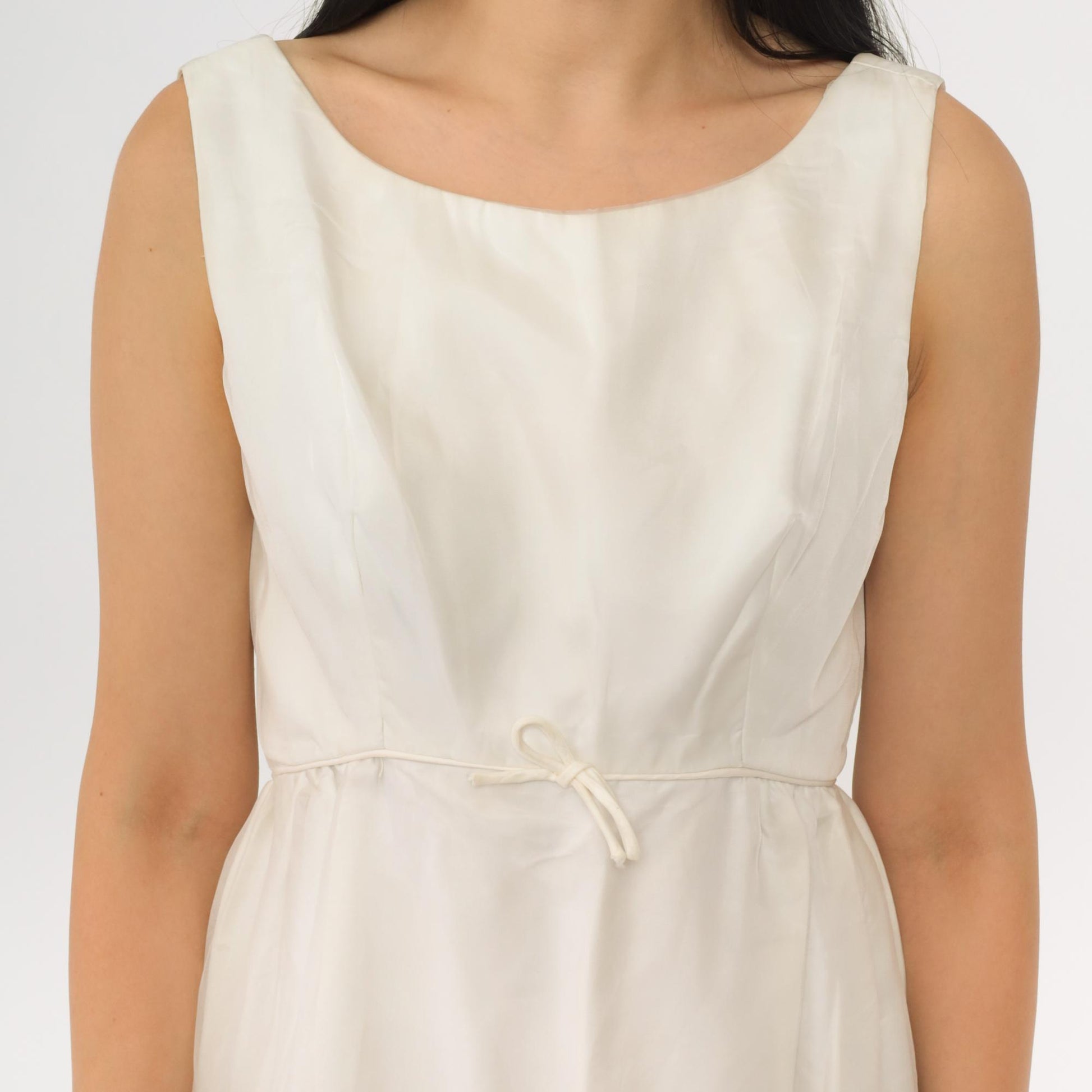 60s Franklin Simon Floral Embroidered Maxi Dress White Yellow Sleeveless Small