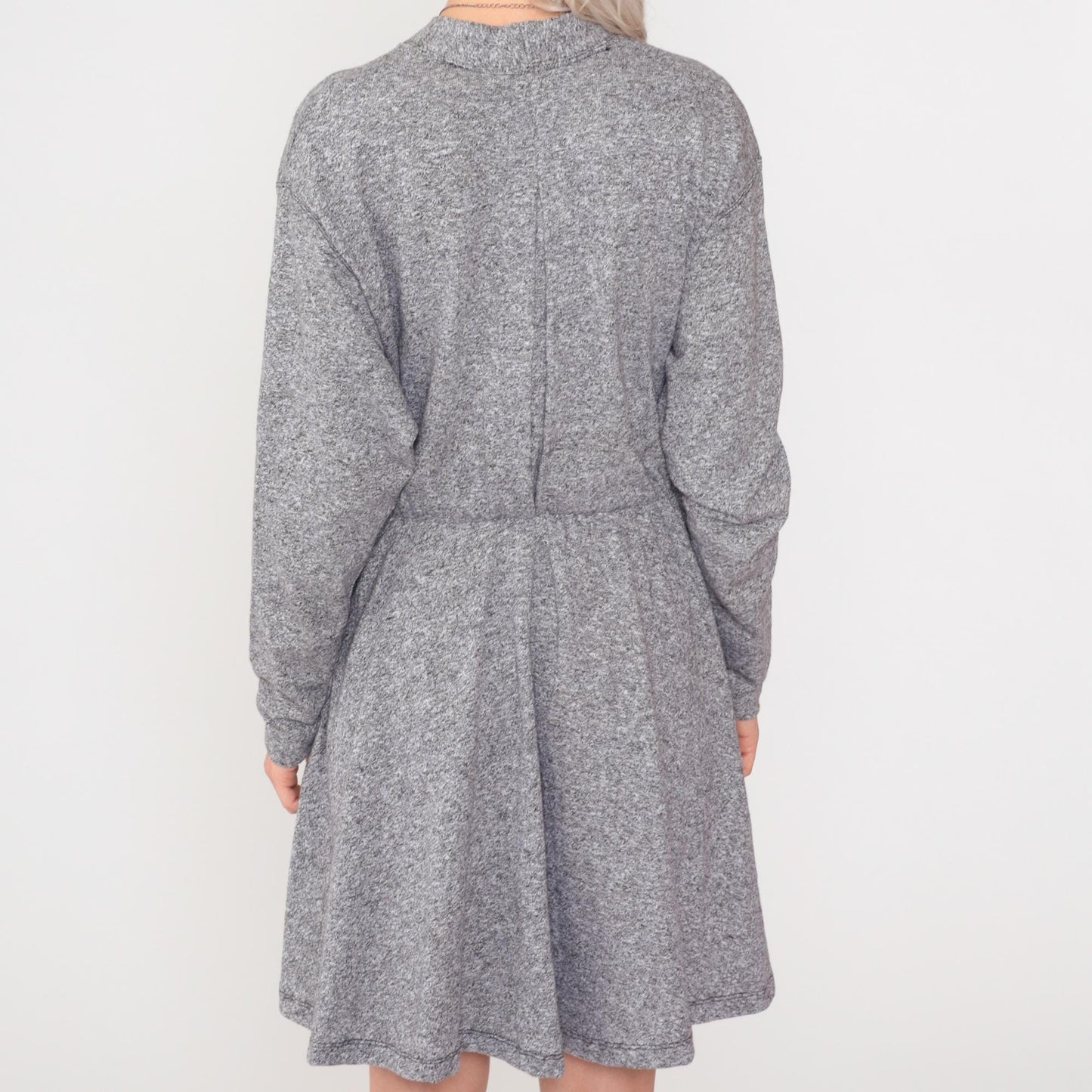 80s Grey Mini Wrap Dress V-Neck Dropped Armhole Long Sleeve Small