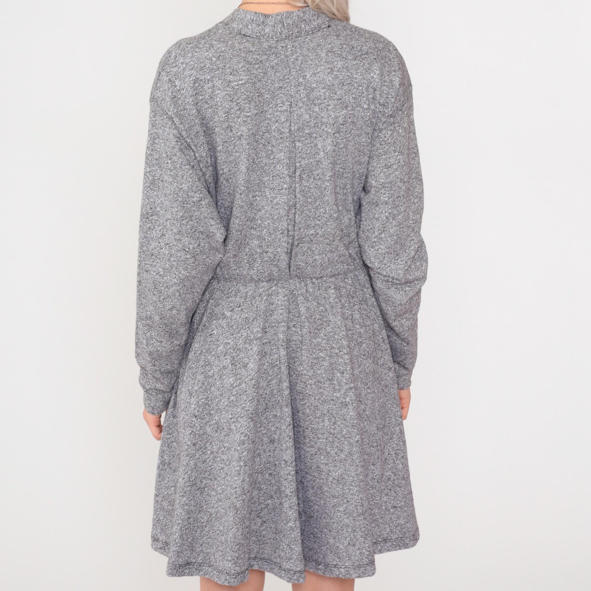 80s Grey Mini Wrap Dress V-Neck Dropped Armhole Long Sleeve Small