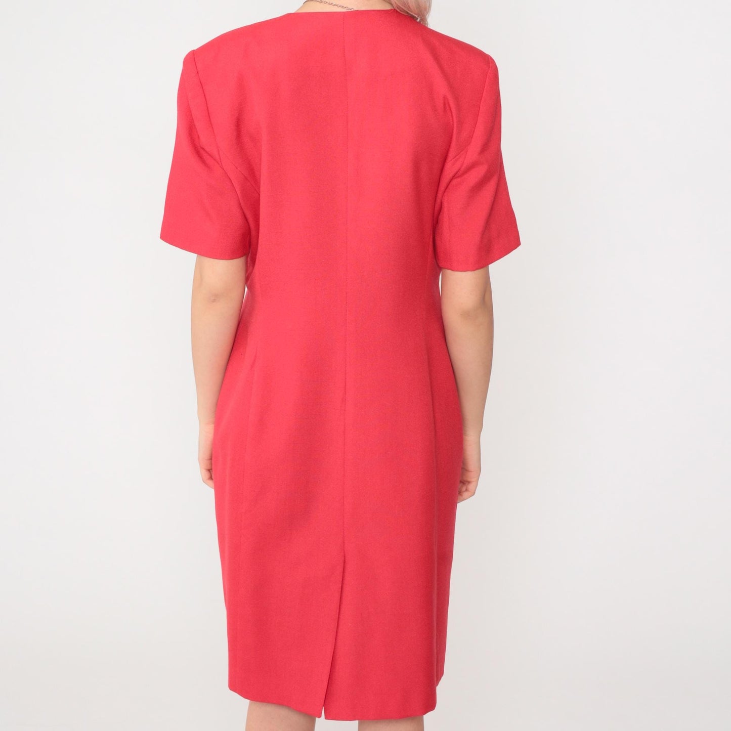 90s Kasper Red Button-Up Shirtdress Knee Length Short Sleeve Medium Petite