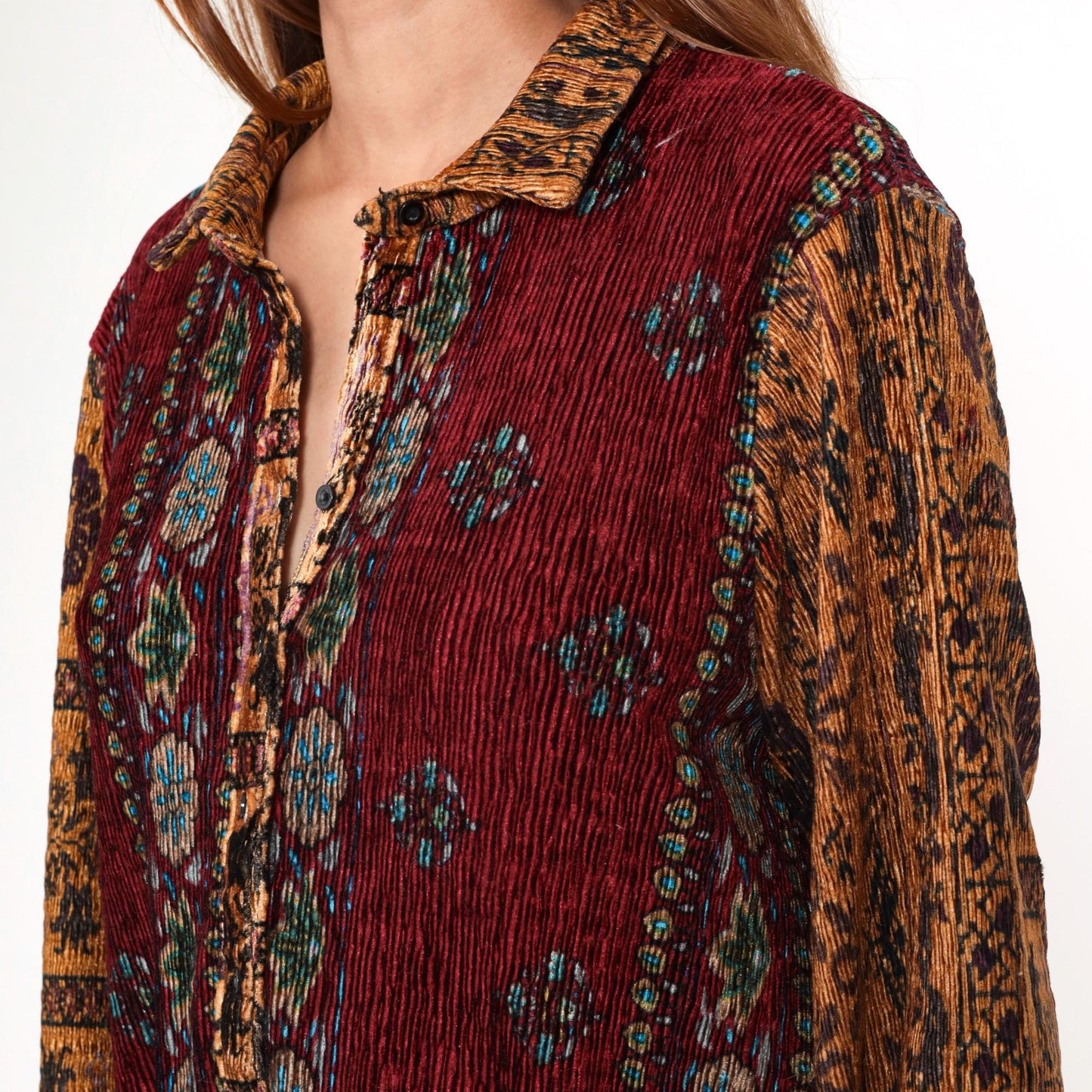 90s Paris Hues Floral Crinkle Mini Dress Burgundy Brown Asymmetrical Hem Medium Large