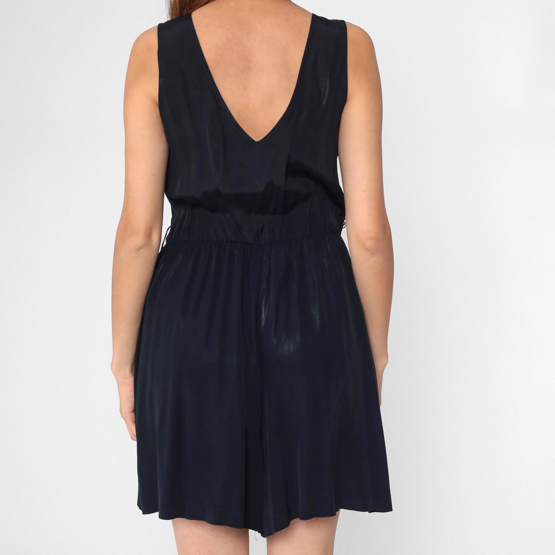 90s Nautical Crest Black Sleeveless Romper Gold Embroidered Deep V Small Medium