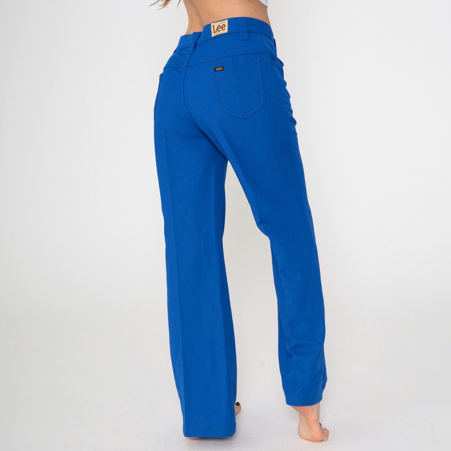 70s Lee Royal Blue Flared Pants High Rise Bell Bottom Trousers Men's 32
