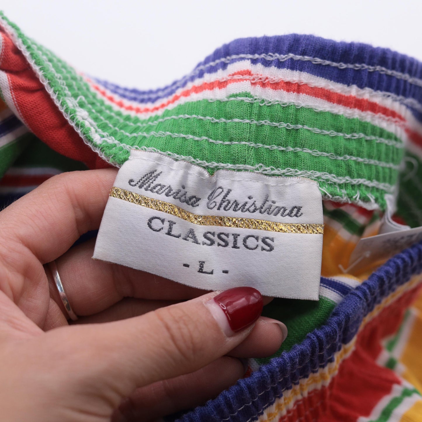90s Marisa Christina Striped Shorts Elastic Waist Cotton Rainbow Large L