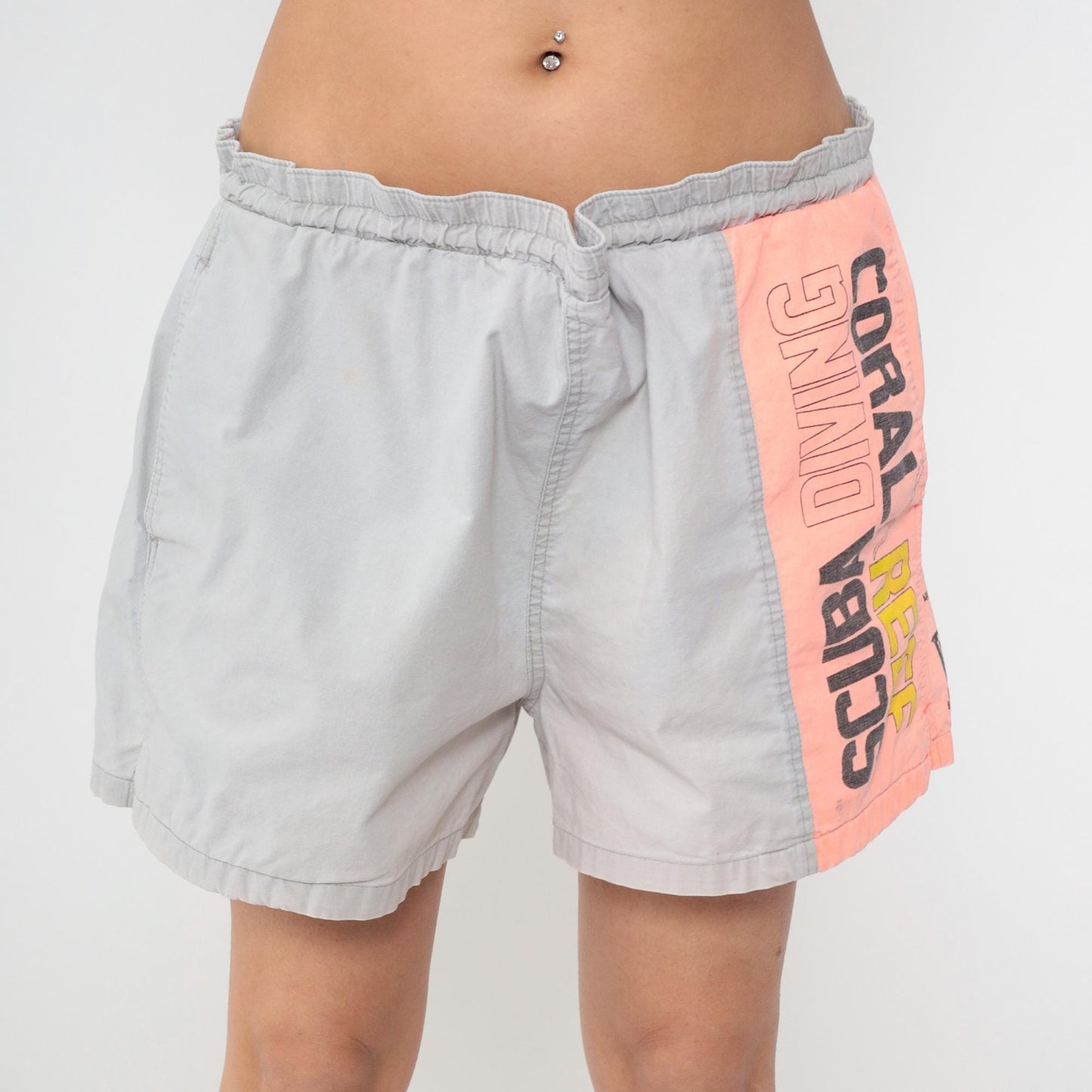 90s Morro Bay Swim Trunks Scuba Diving Philippines Map Coral Grey Cotton Extra Large XL