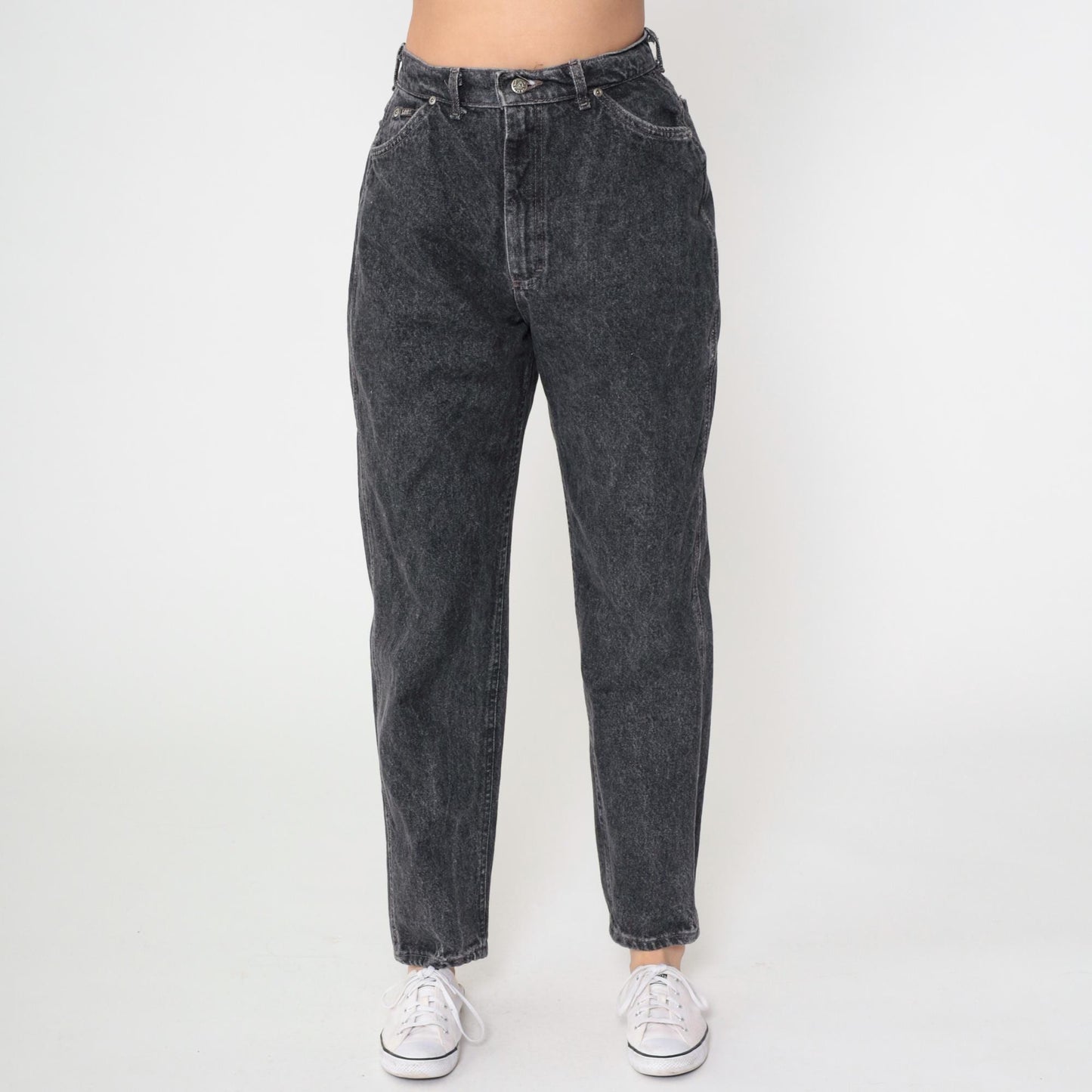 90s Lee Riders Acid Wash Black Jeans High Rise Straight Leg Medium