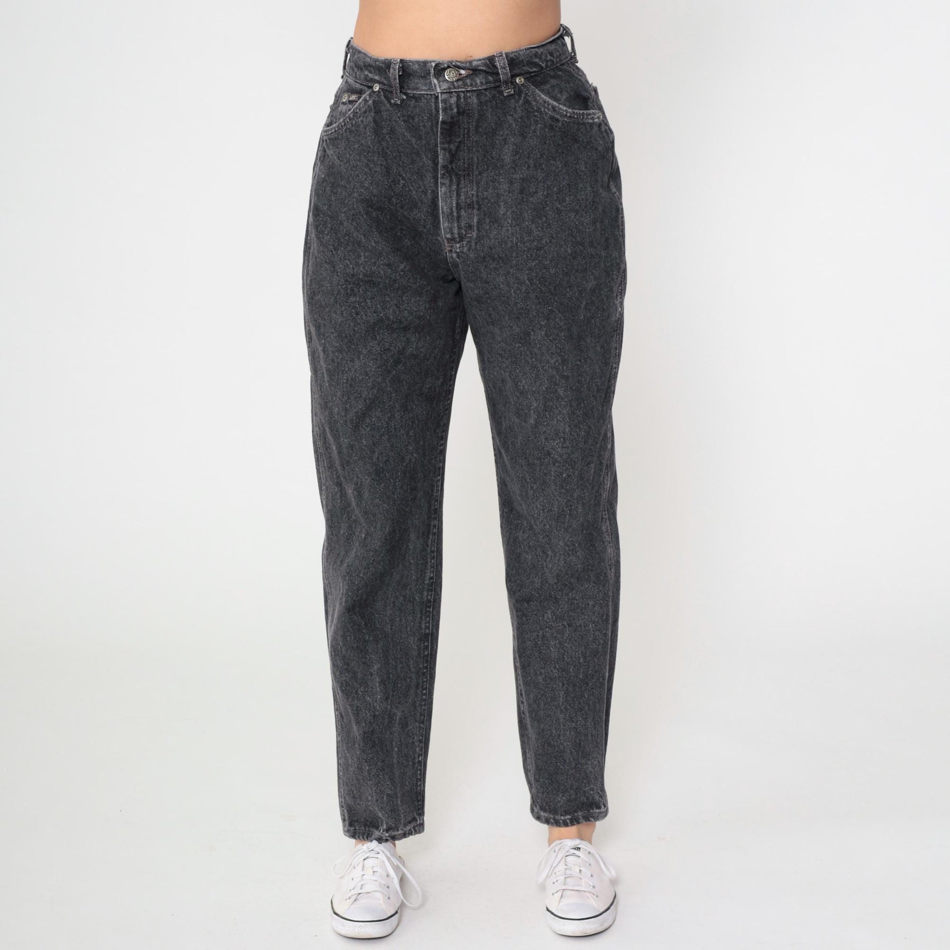 90s Lee Riders Acid Wash Black Jeans High Rise Straight Leg Medium