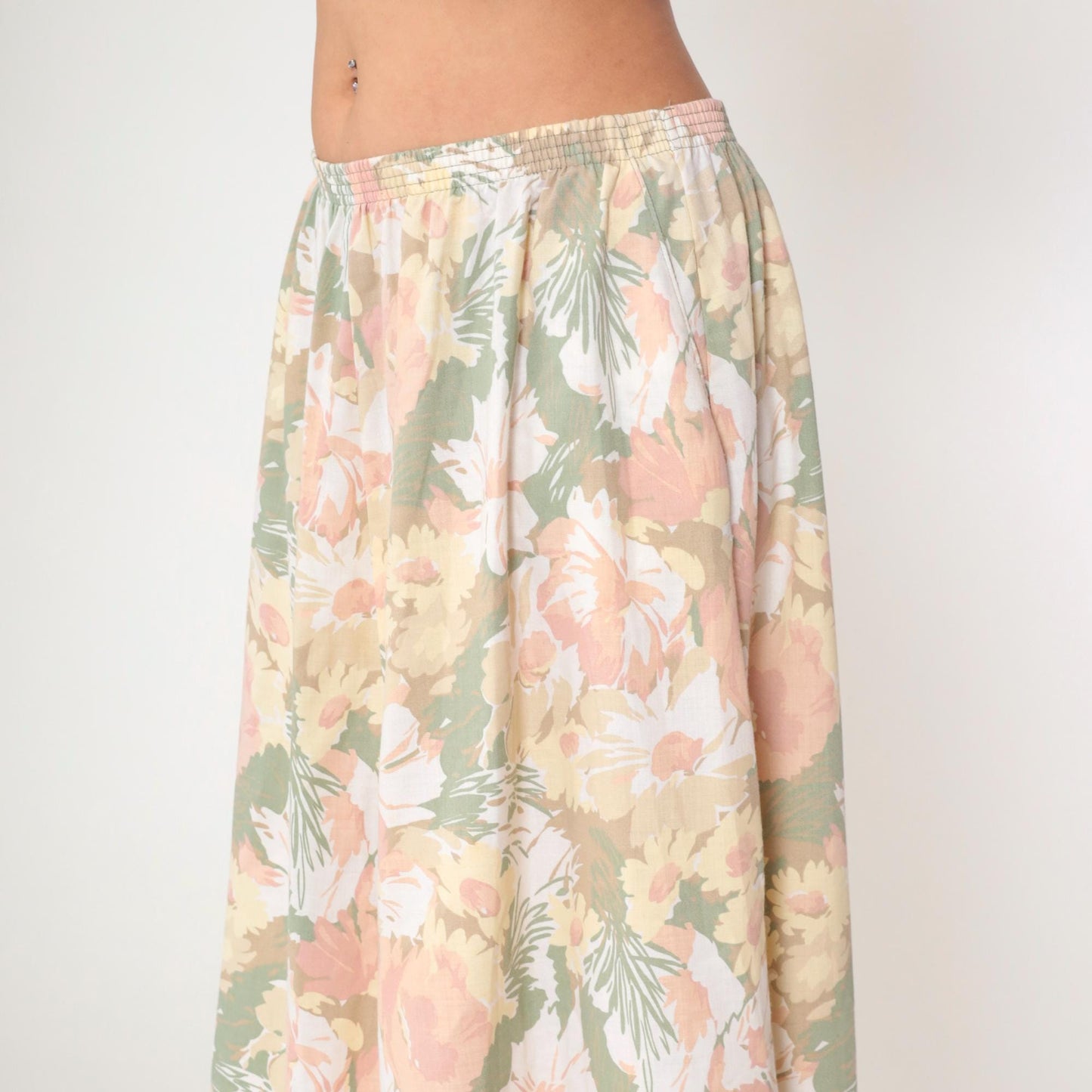 90s Alfred Dunner Floral Midi Skirt Pastel Print High Waist Pockets Large